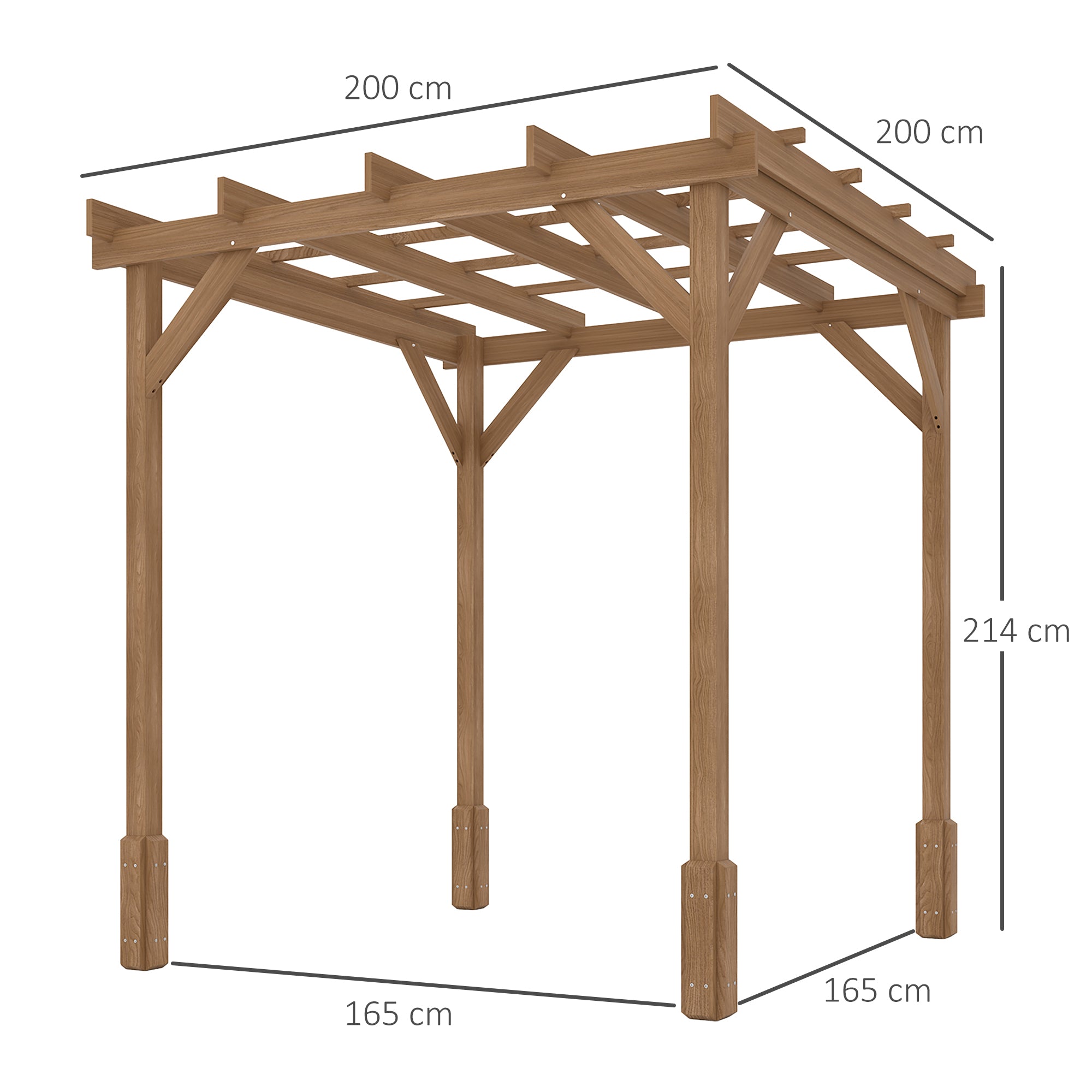 2 x 2m Wooden Pergola Kit, Decorative Garden Gazebo Shelter with Stable Structure for Climbing Vines, Flowers, Dark Brown