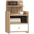 Multi-Storage Bedside Table with Drawer and Shelves - White/Wood-Effect