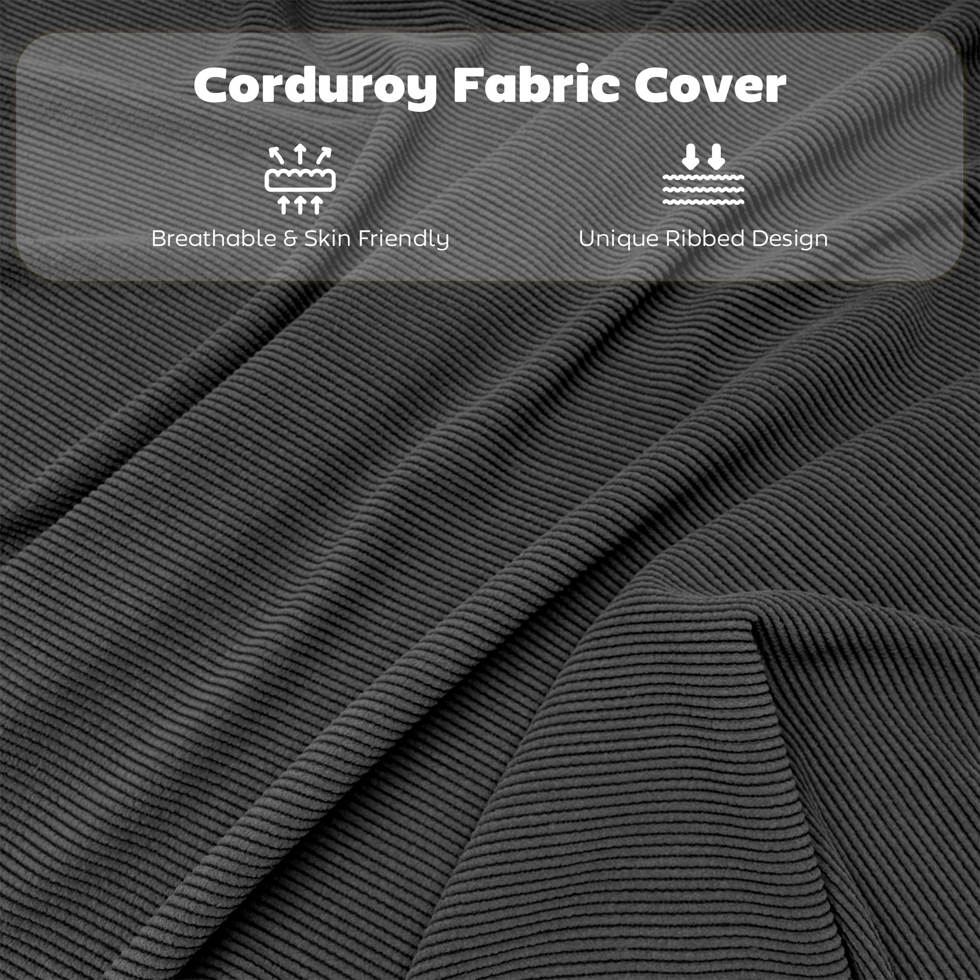 Set of Four Folding Corduroy Seat Chairs - Dark Grey