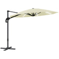 3 Metre Cantilever Garden Parasol with Solar Lights and Crank Handle - Cream