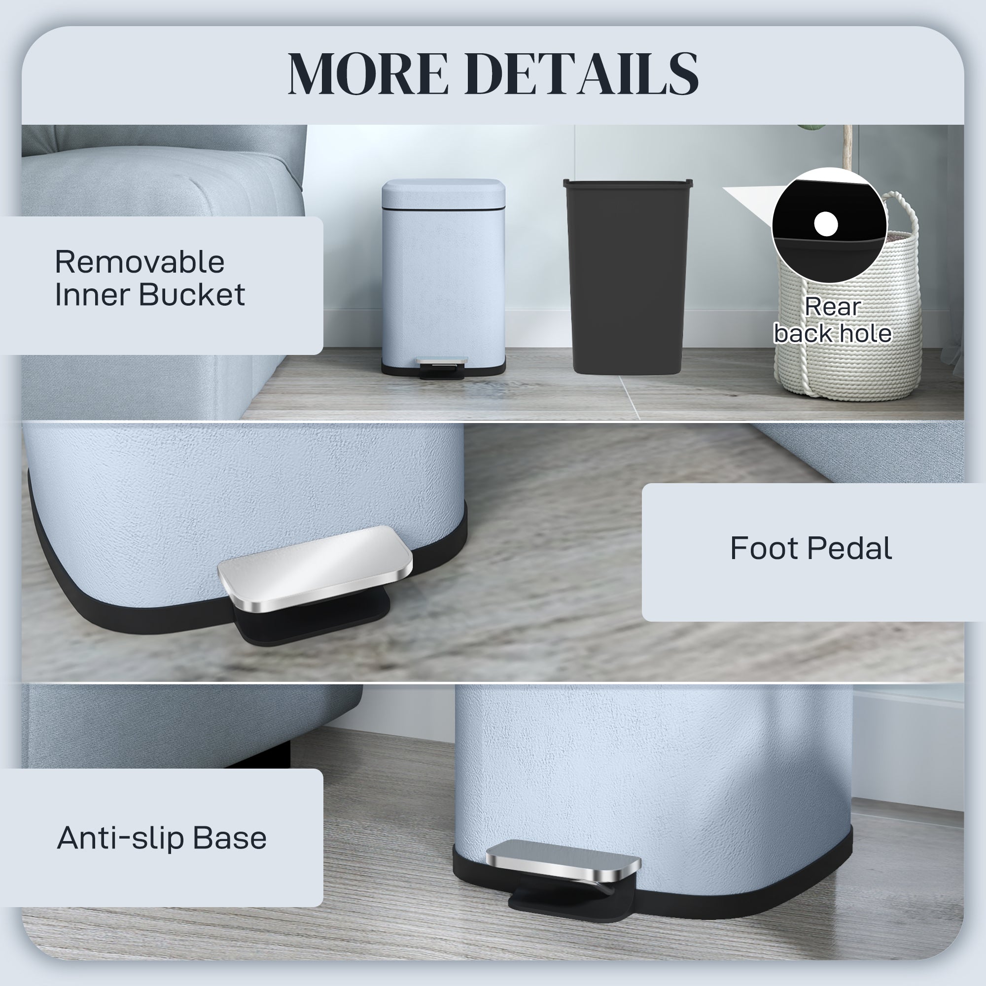 12L Modern Boxy Metal Home Kitchen Bin - Light Blue