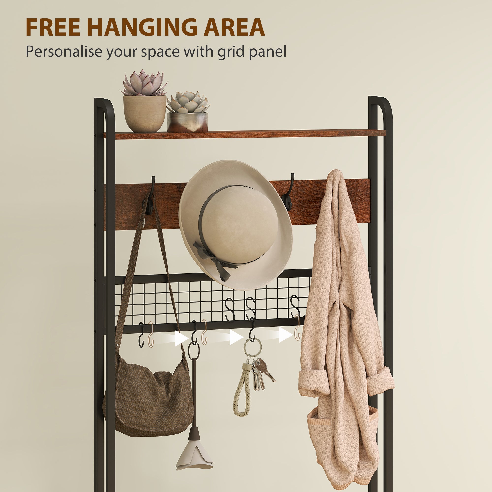 5-In-1 Industrial-Style Hallway Tree - Brown/Black