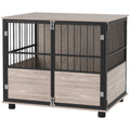 80cm Furniture Style Dog Crate with 3 Doors and Washable Cushion for Medium Dogs - Walnut Wood Finish
