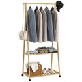 Bamboo Clothes Rack with Shelves and Hooks - Natural Finish