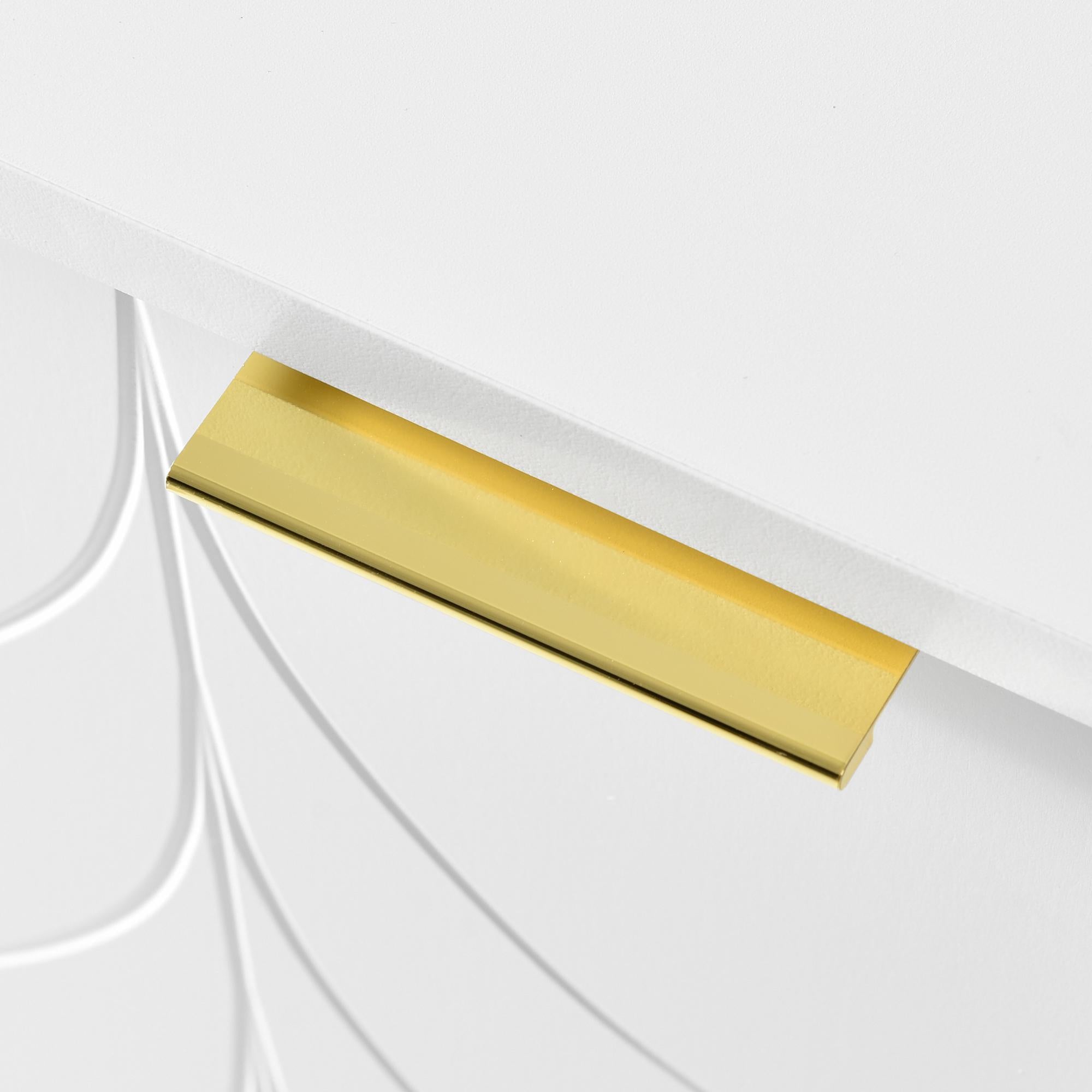 Modern Lacquered Chest of Drawers with Handles and Rounded Corners, Cabinet with 2 Layers, 6 Compartments, 127L x 45W x 75H cm, White