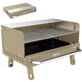Portable BBQ Grill, Charcoal Barbecue Grill with Adjustable Grates, Foldable Legs, Side Shelf for Camping Travel, Khaki