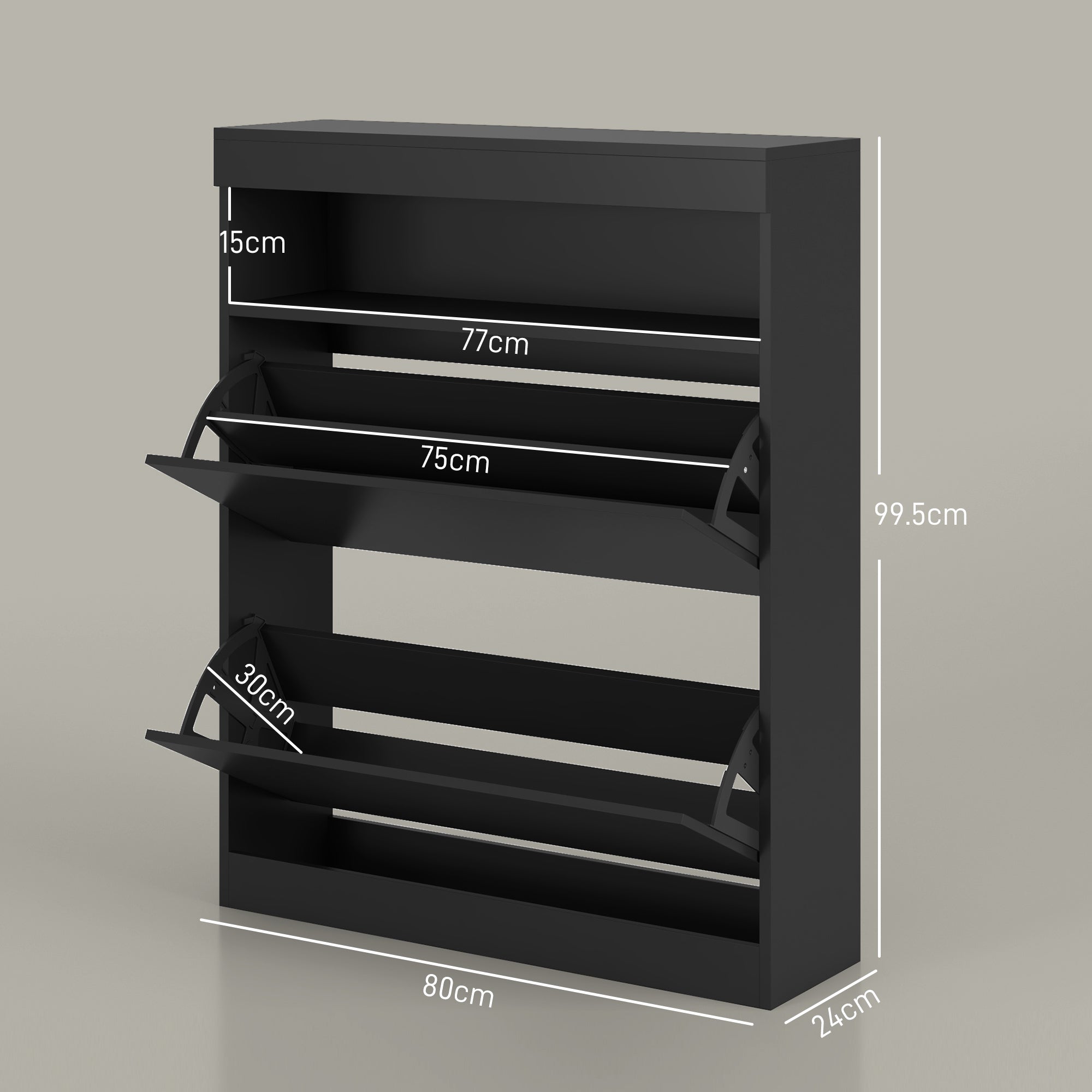 16 Shoe Pair Storage Cabinet, with Flip Doors - High Gloss Black