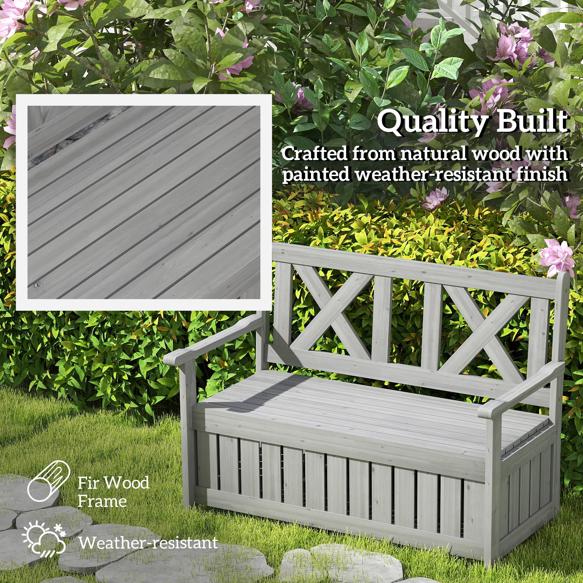 2-Seater Outdoor Garden Storage Bench with Seating for Patio and Porch - Charcoal Grey