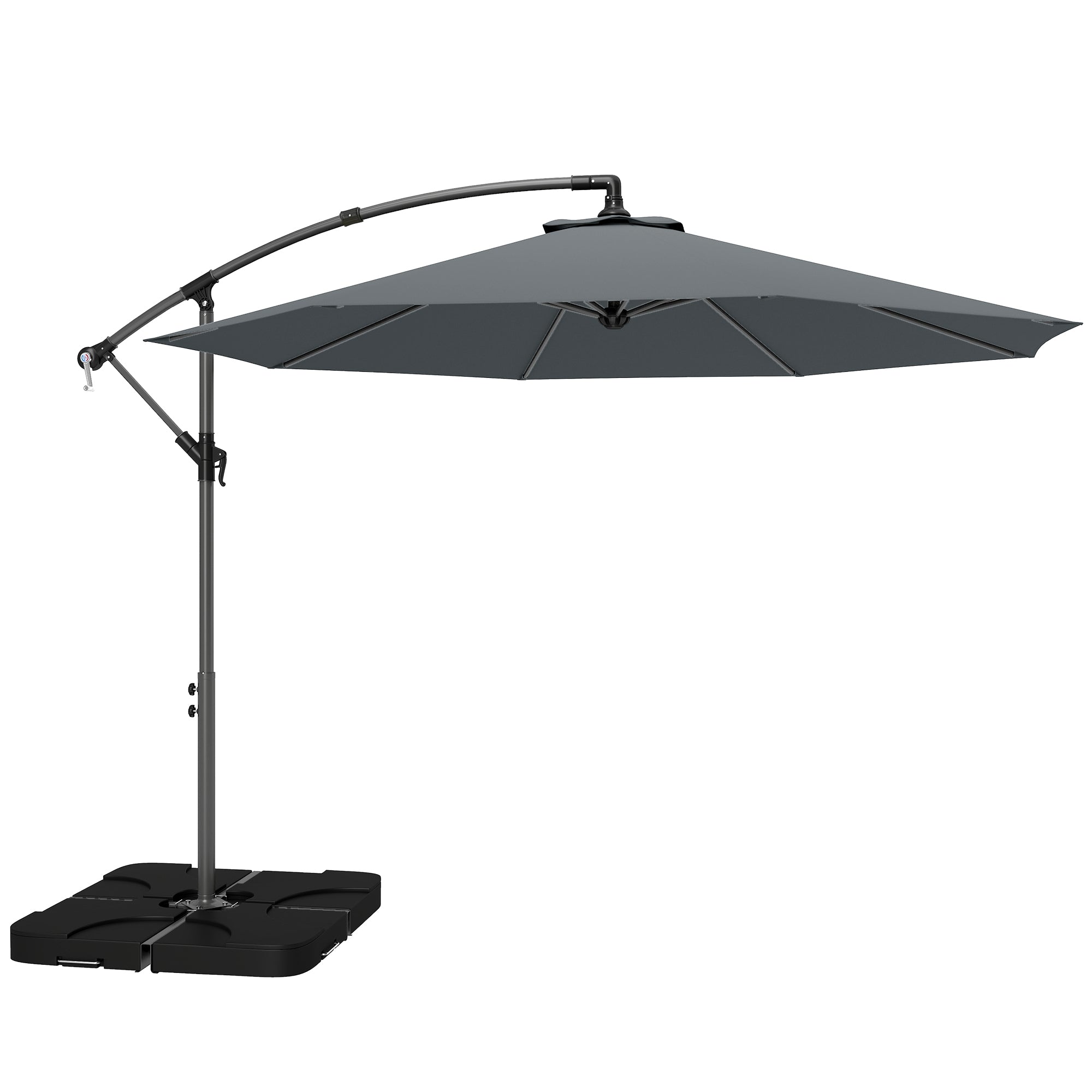 3m Overhanging Parasol, with Base, Weights and Cover - Dark Grey