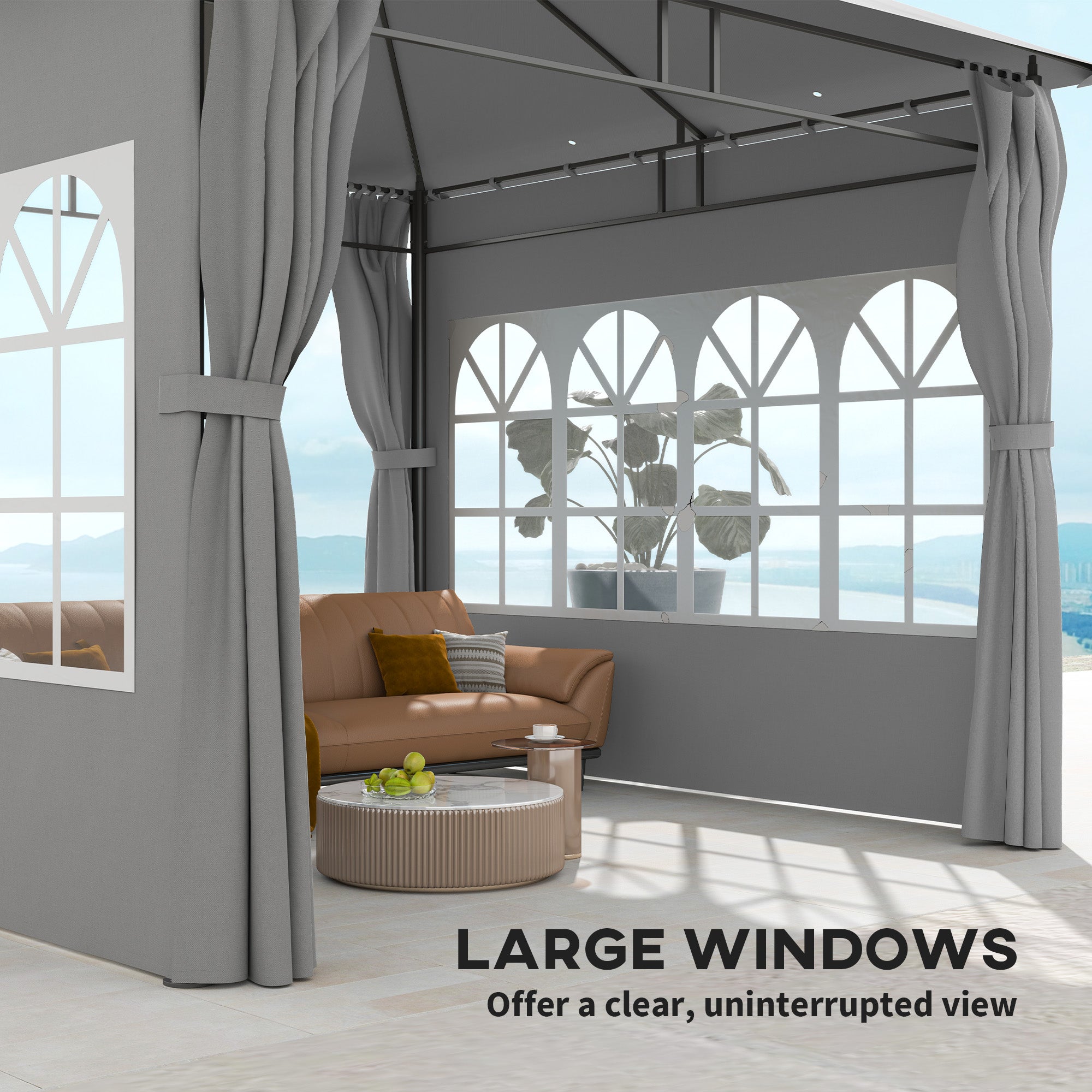 3 x 3 Metres Garden Gazebo Set with Double Roof and Removable Sidewalls - Light Grey