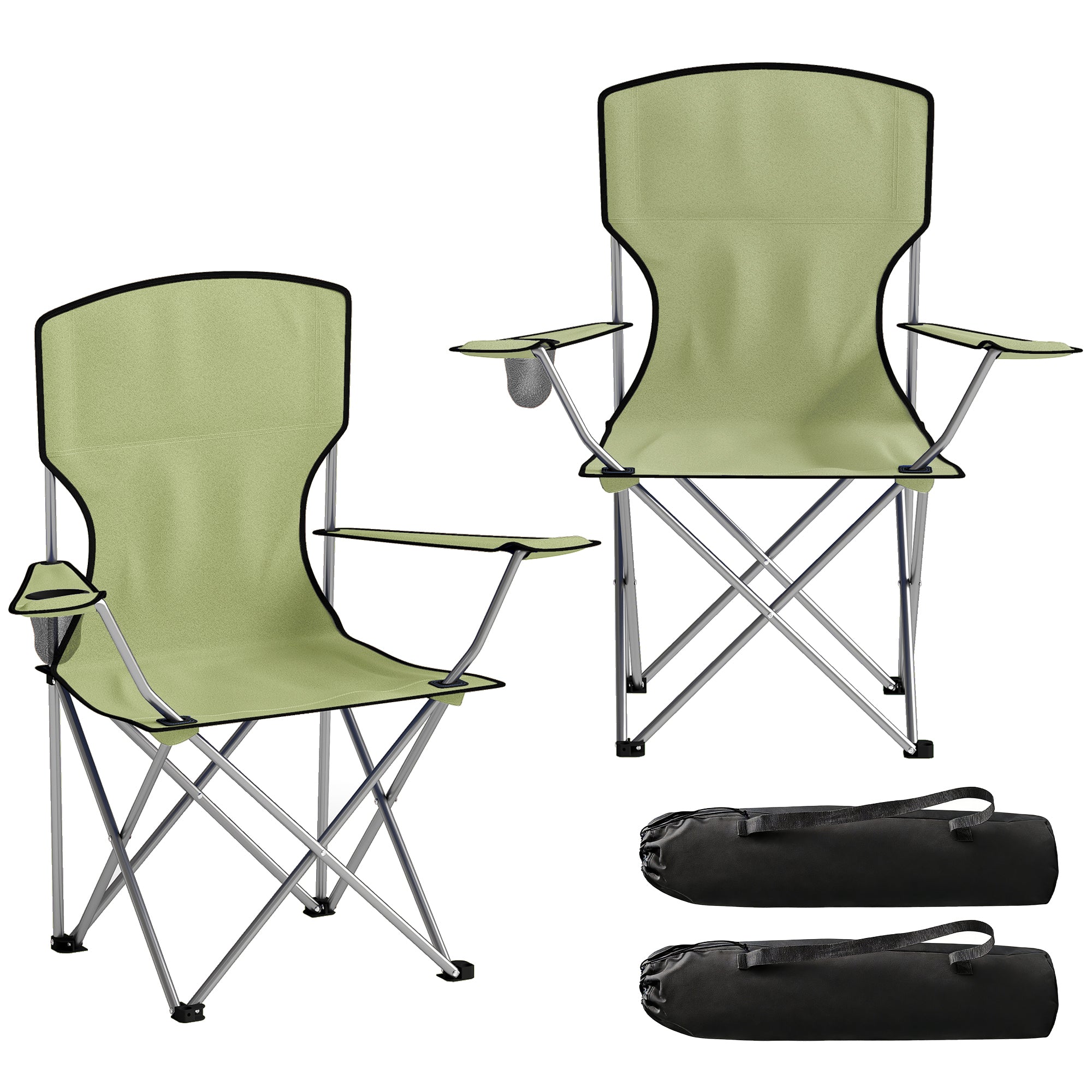 Camping Chair Set of 2 Portable Folding Outdoor Camp Chair with Cup Holders and Carry Bag Green