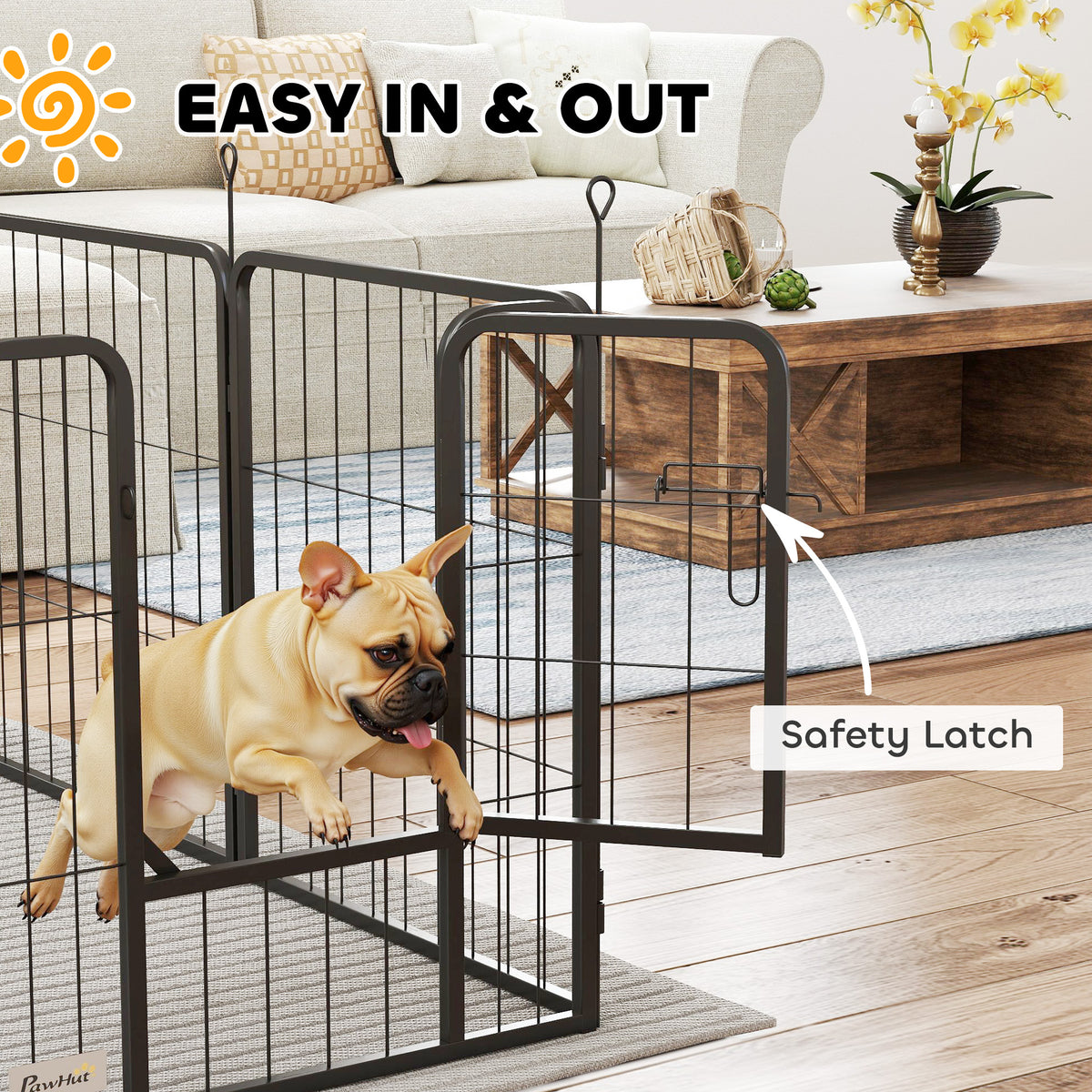 Heavy Duty 6-Panel Dog Playpen with Secure Door 60cm High for Indoor Outdoor - Black