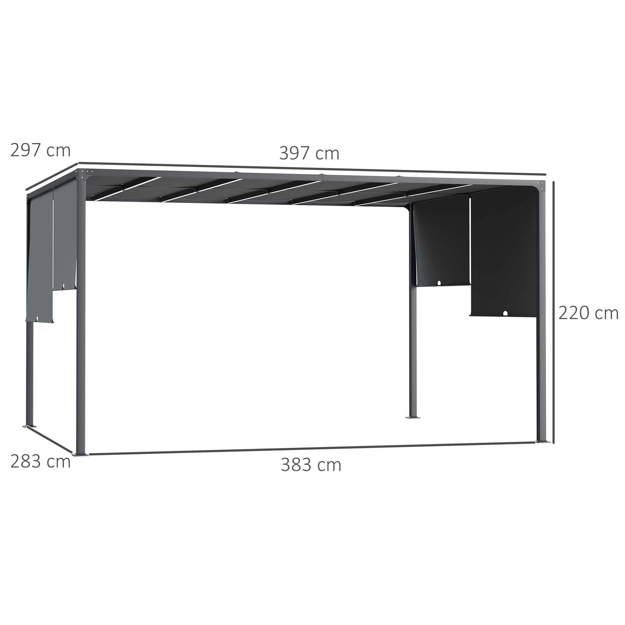 3(m) x 4m Metal Pergola with LED Lights, Outdoor Garden Pergola with Sliding Roof, Solar Powered, for BBQ, Lawn, Dark Grey