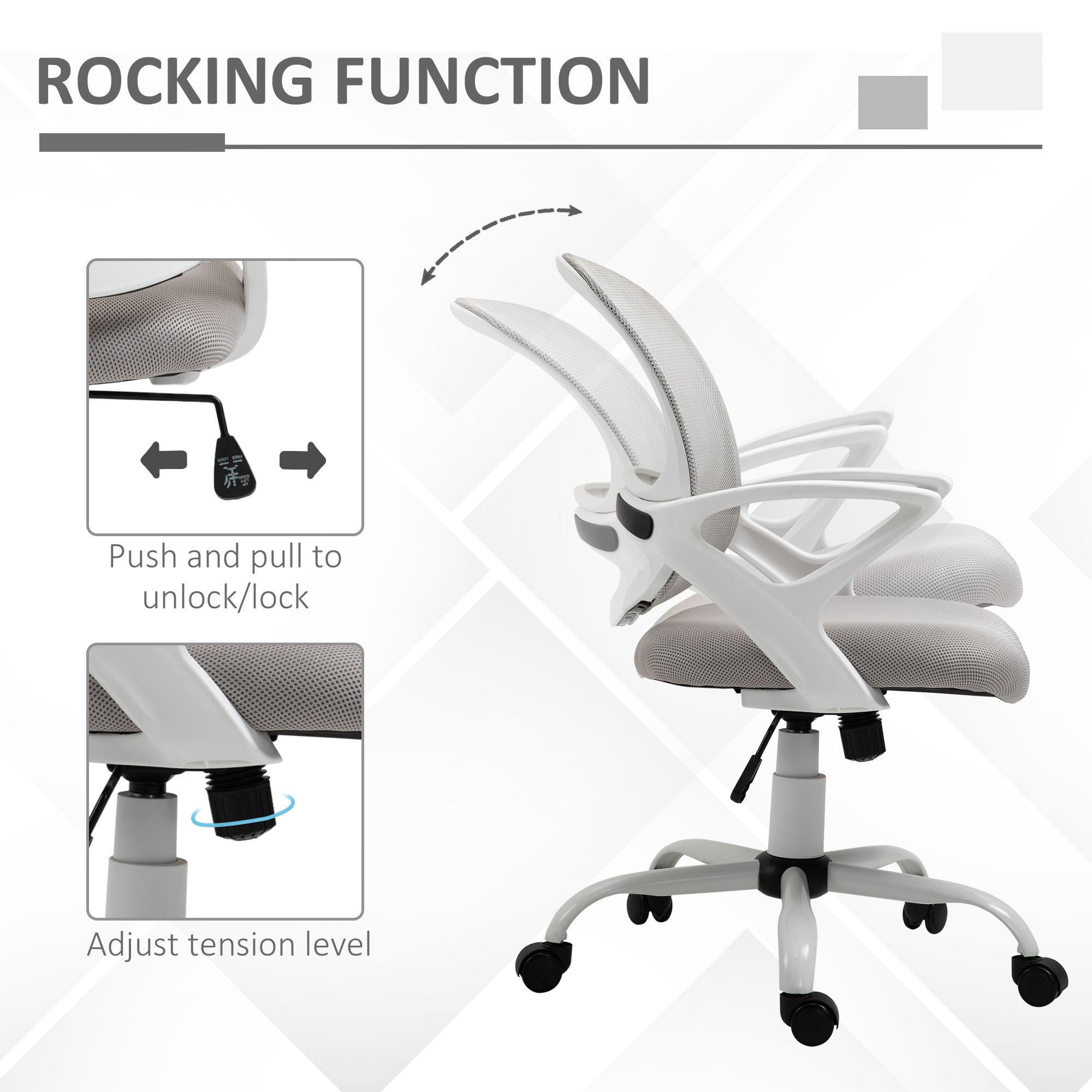 Office Chair Mesh Swivel Desk Chair with Lumbar Back Support Adjustable Height Armrests Grey