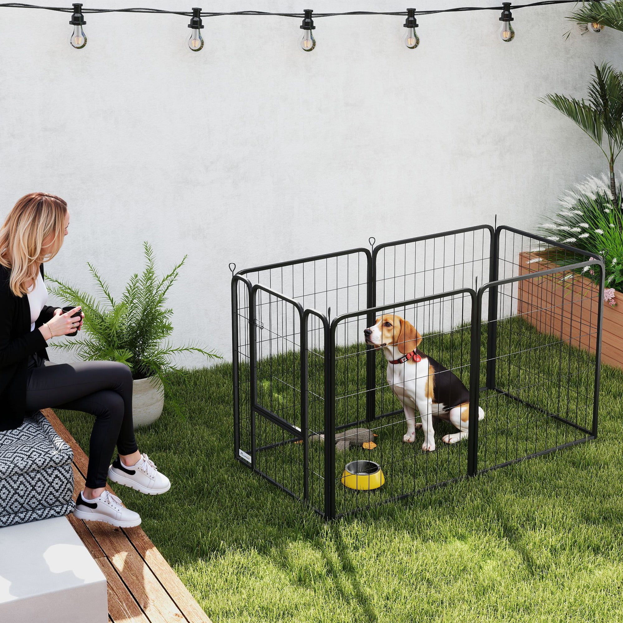 6 Panels Heavy Duty Dog Playpen with Secure Door, for Indoor Outdoor, for Garden, Camping, 80cm High
