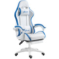 Computer Gaming Chair with Footrest, 135° Reclining Swivel Desk Chair with Lumbar Support for Adults - White and Blue