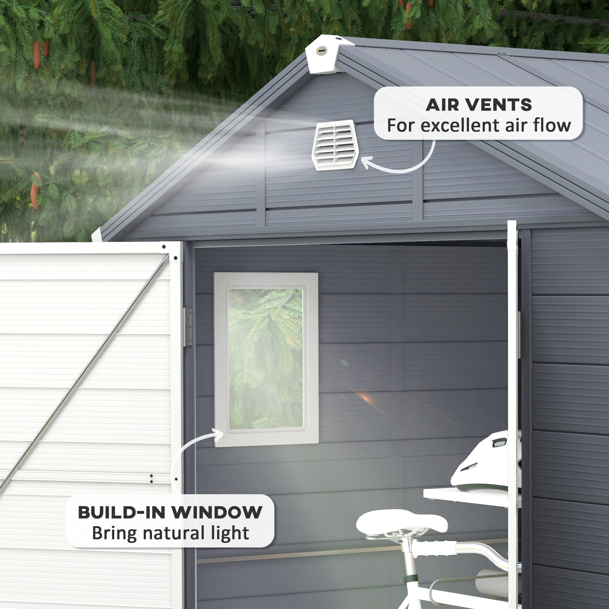 7.9ft x 6.2ft Aluminium Frame and Plastic Wall Shed, with Foundation - Grey