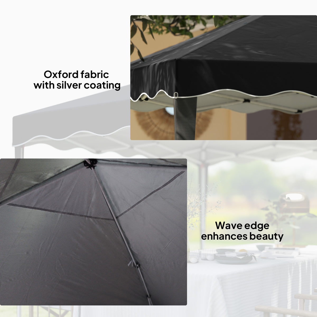 Set of 3 Adjustable Height Pop-Up Gazebos with Carry Bags - Black