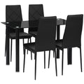 Modern 5-Piece Dining Table Set for 4 with Rectangle Table and Steel Frame - Black