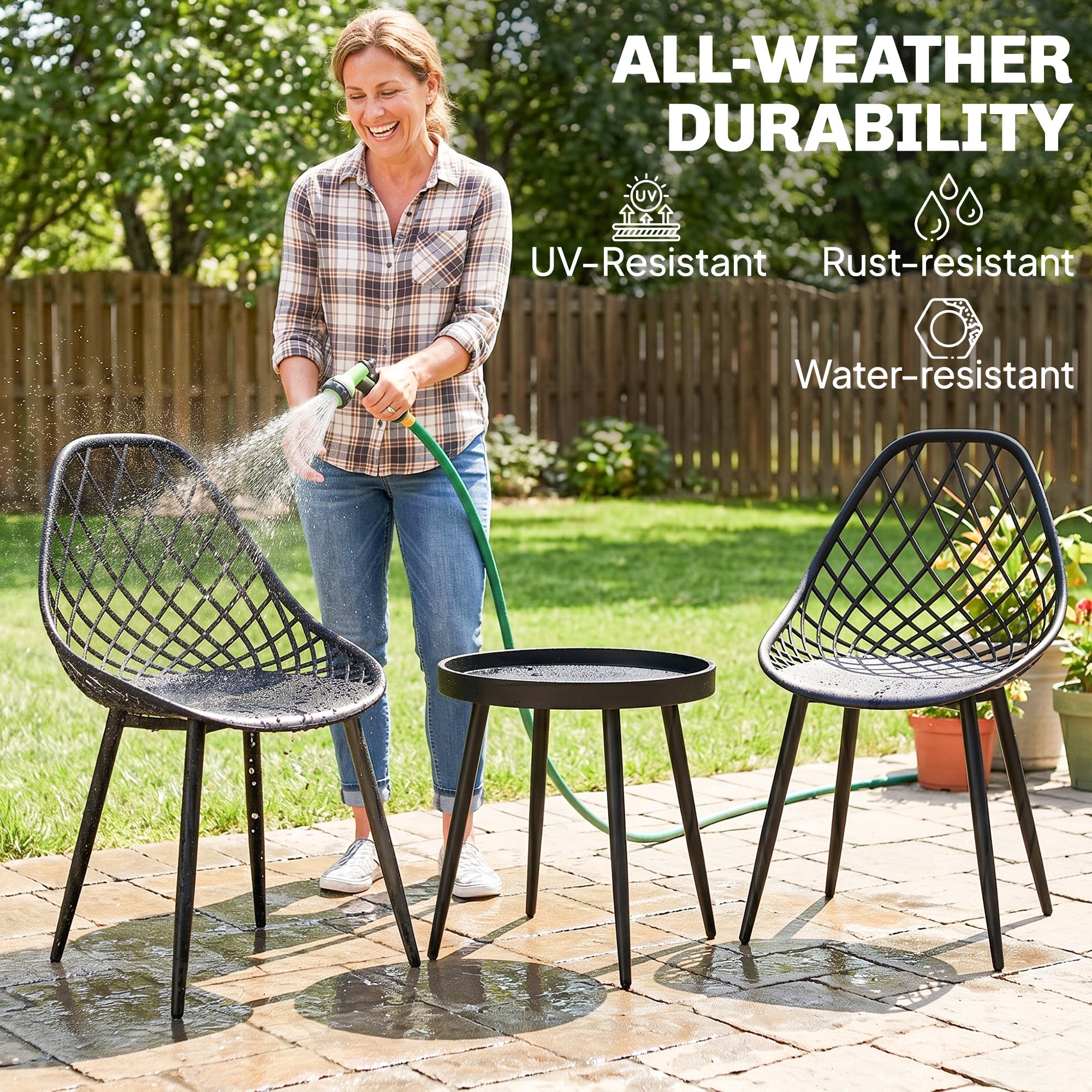 3-Piece Outdoor Bistro Set with 2 Chairs and Round Table for Garden, Balcony, Porch, Black
