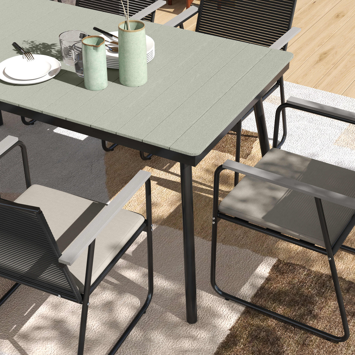 6 Seater Garden Dining Set with Weatherproof Table and Soft Cushions - Grey