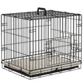 Foldable Dog Crate for Extra Small Dogs with Two Doors, Tray & Cushion - Black
