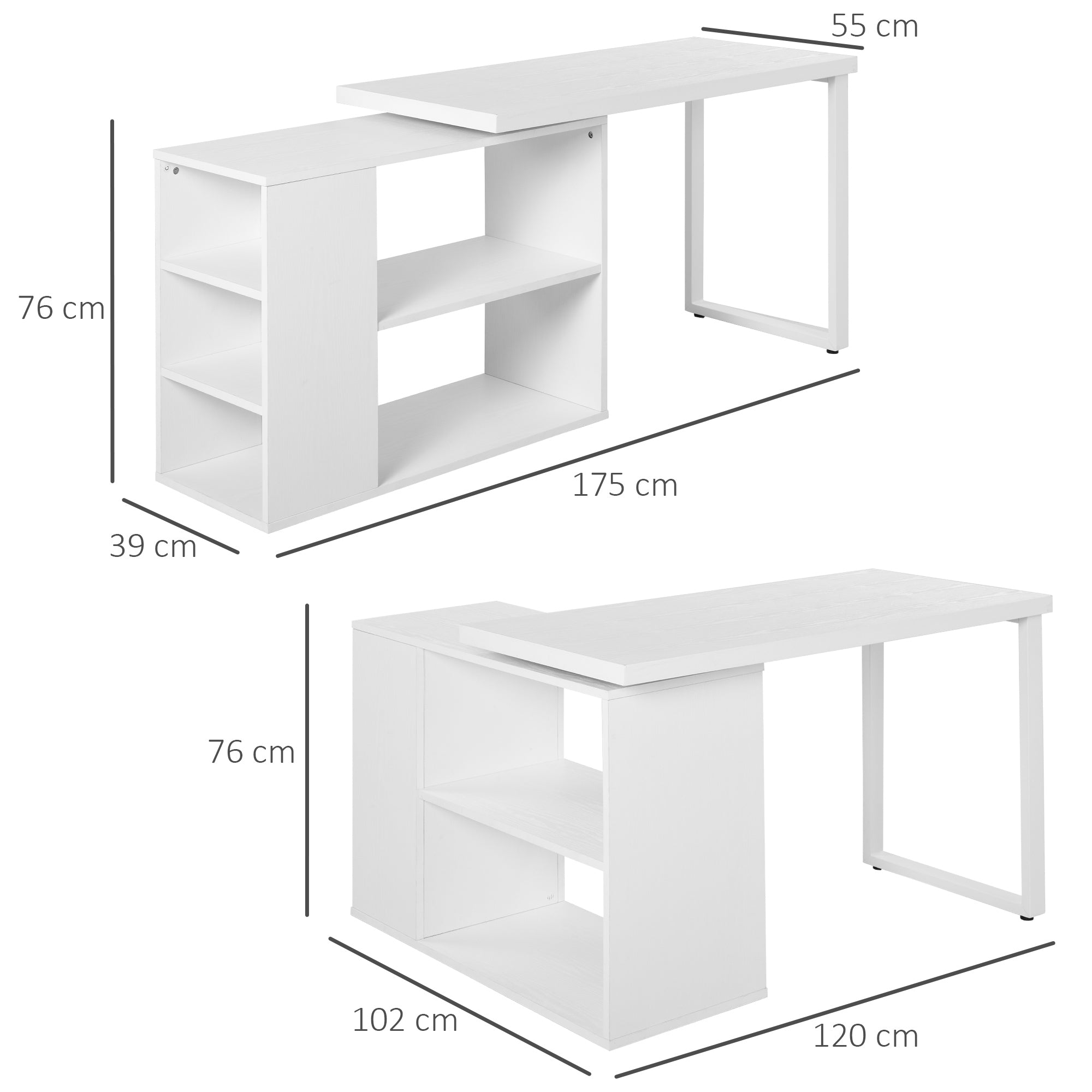 Corner Desk L-Shaped Straight Computer Desk with Rotating Storage Shelf, White Wood Grain