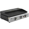 3 Burner Grill Griddle, Portable Gas Plancha with Warming Rack, 7.5 kW, Tabletop Gas BBQ with Grease Cup, Black