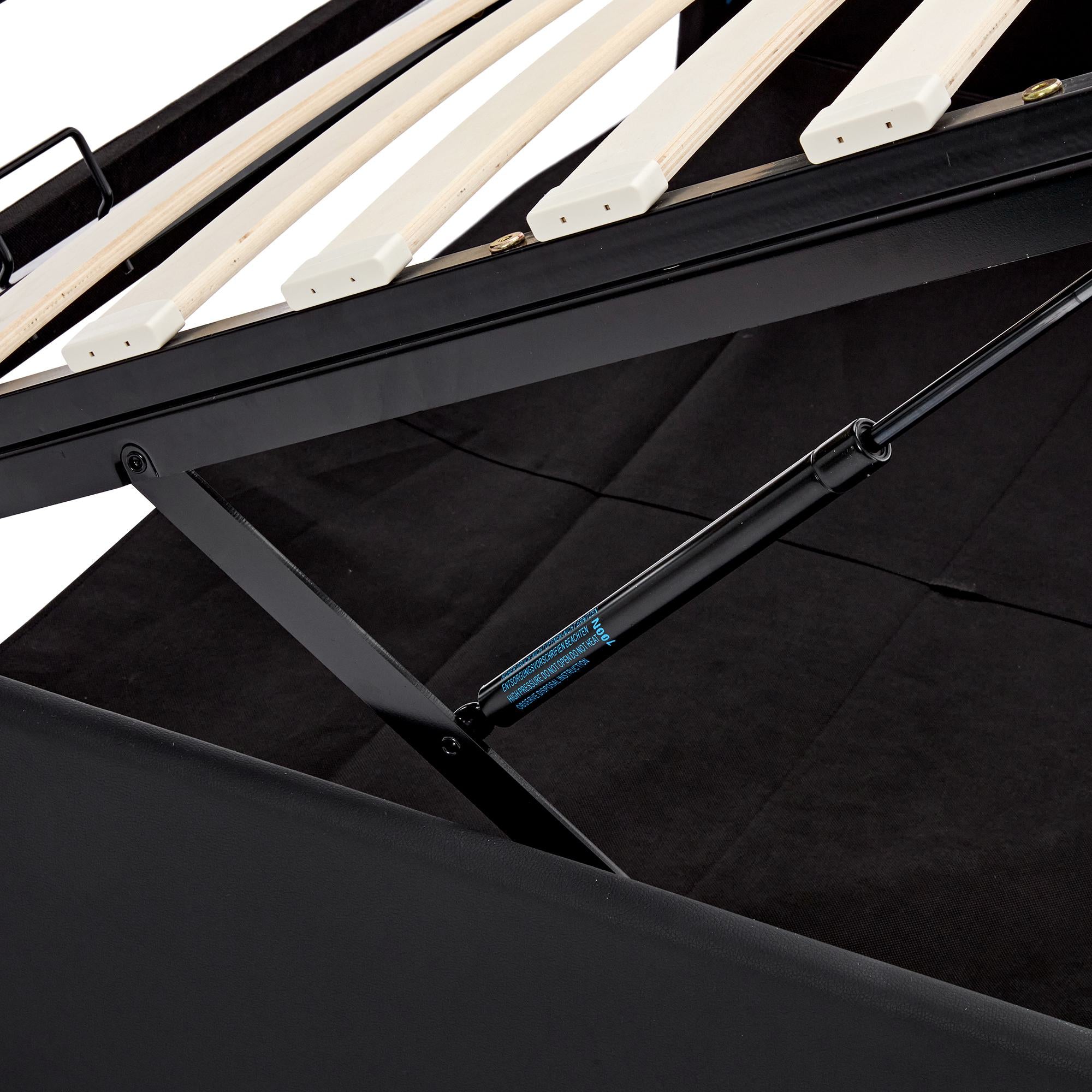 Upholstered Double Bed with USB Charging and Storage - Black