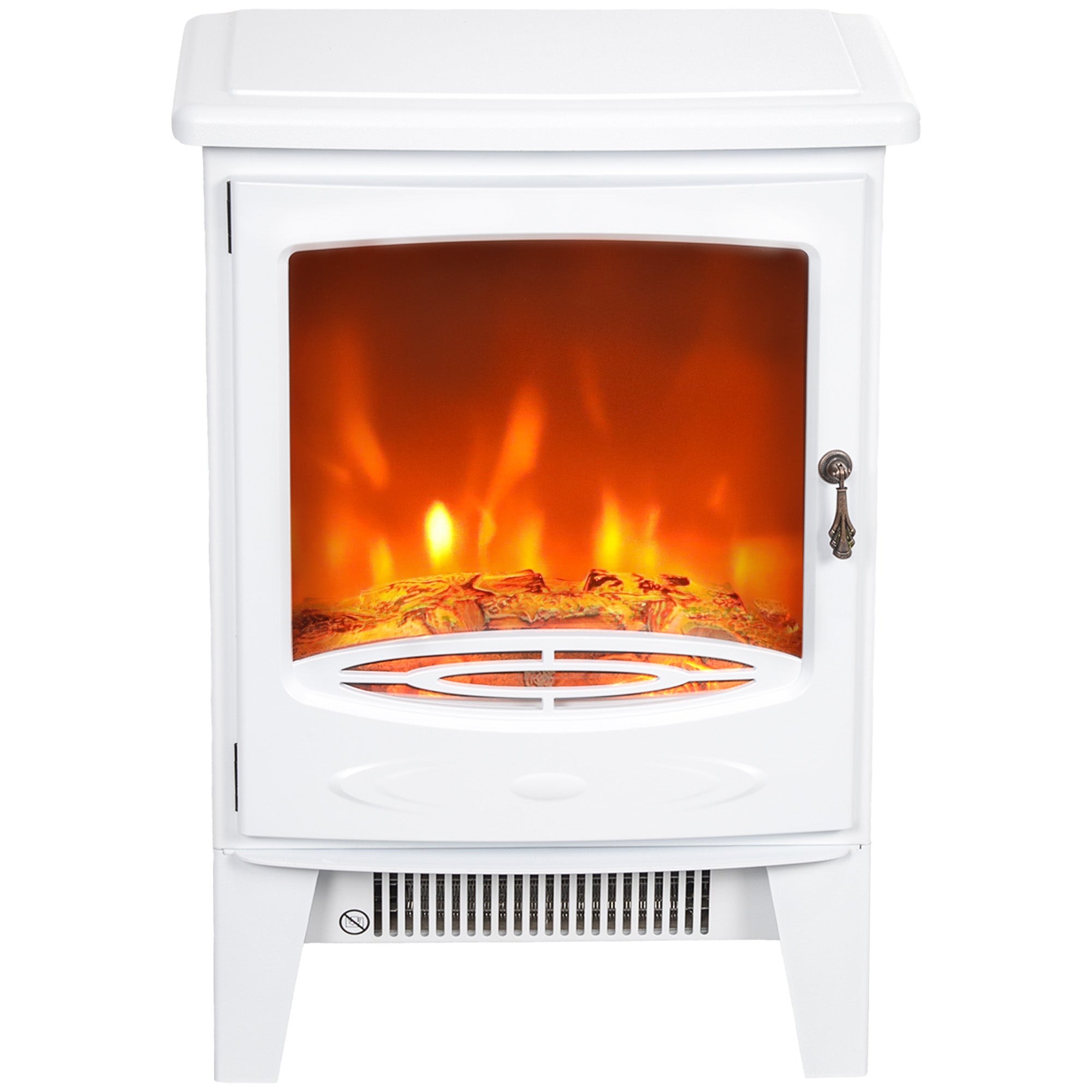 Tempered Glass Casing Electric Fireplace, Freestanding Electric Fire with Realistic Flame Effect, Electric Log Burner with Overheat Protection, 950w/ 1850W, White