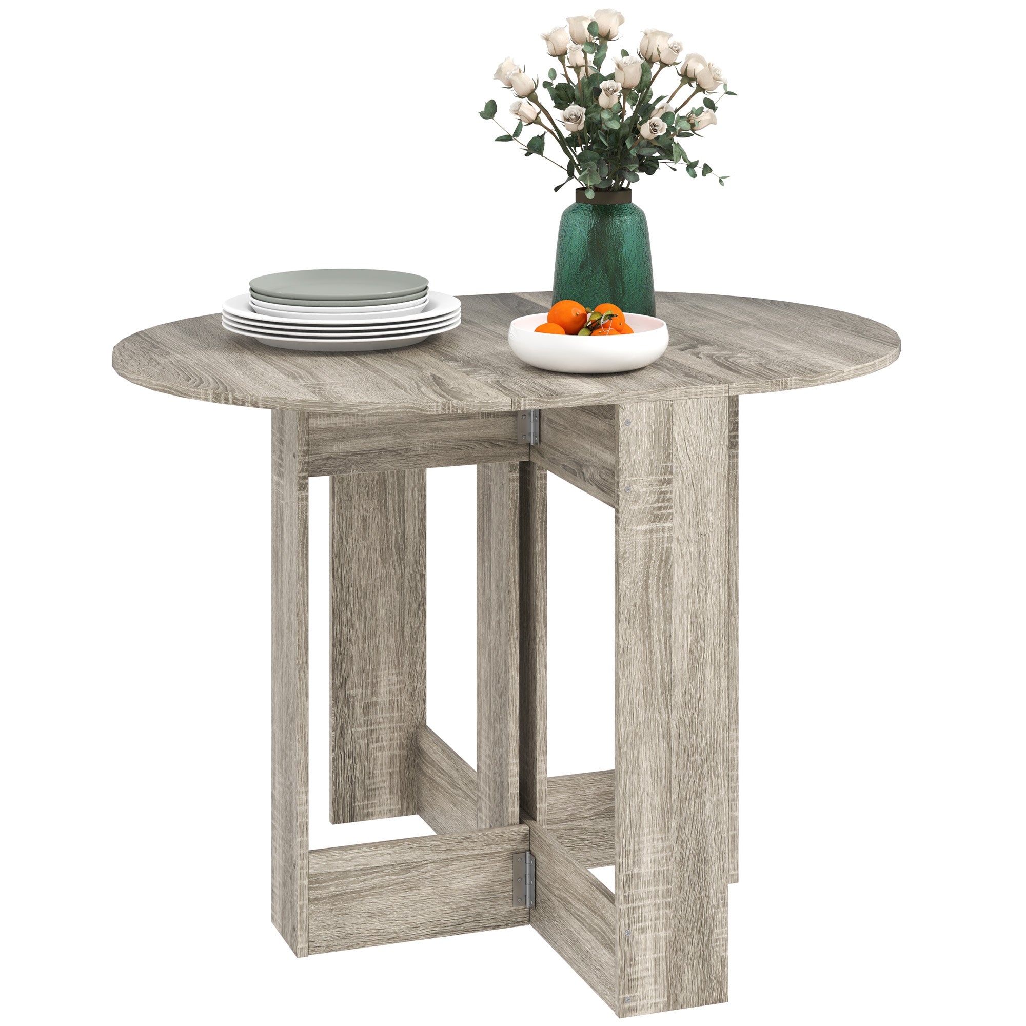 Space-saving Drop Leaf Table, Folding Dining Table for Small Space, Kitchen, Dining Room, Grey