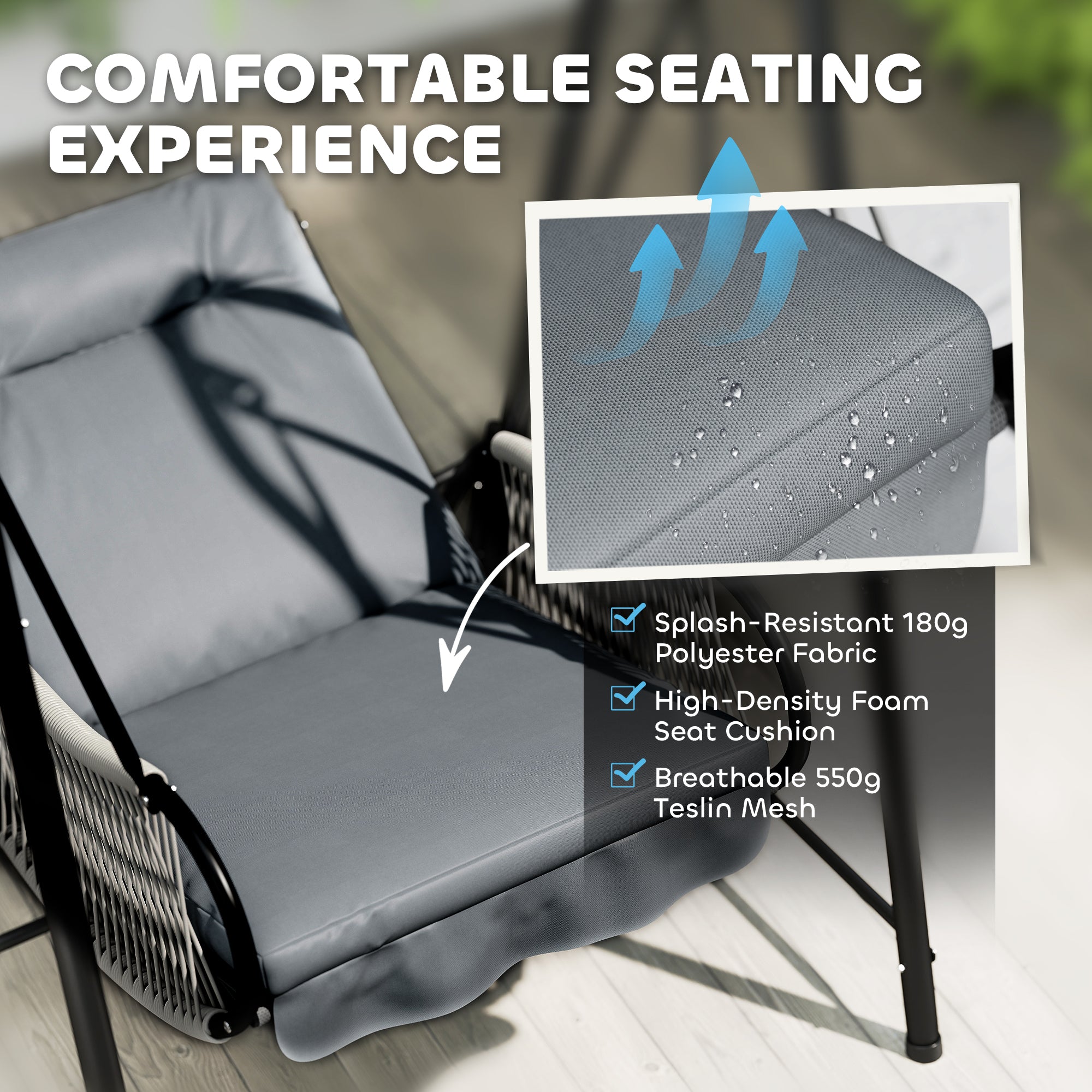 Rattan Outdoor Hanging Swing Chair with Stand and Cushion Light Grey