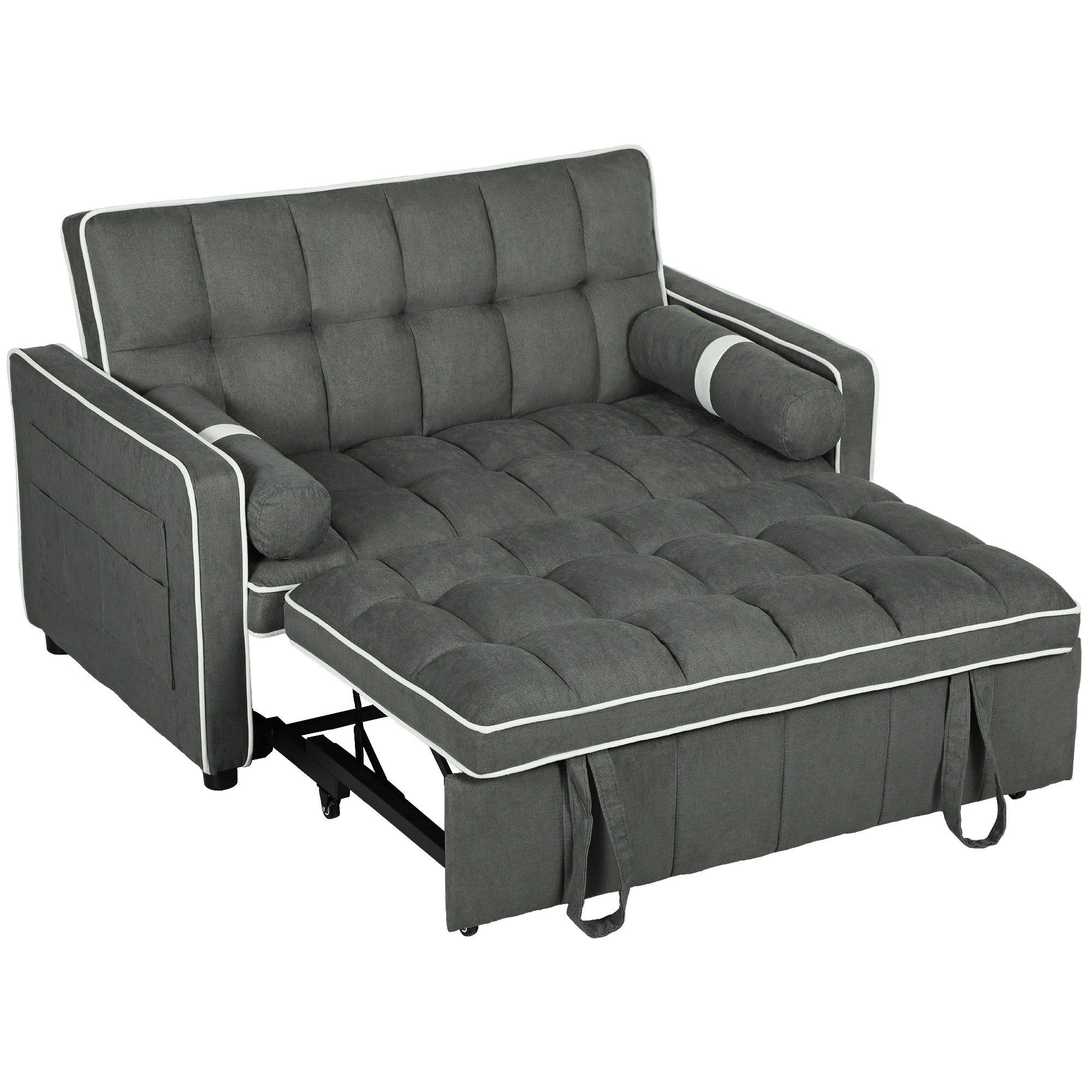 Two-Seater Linen-Look Sofa Bed - Charcoal Grey