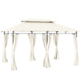 3 x 4m Metal Frame Gazebo with Two-Tier Roof and Removable Curtains - Cream White