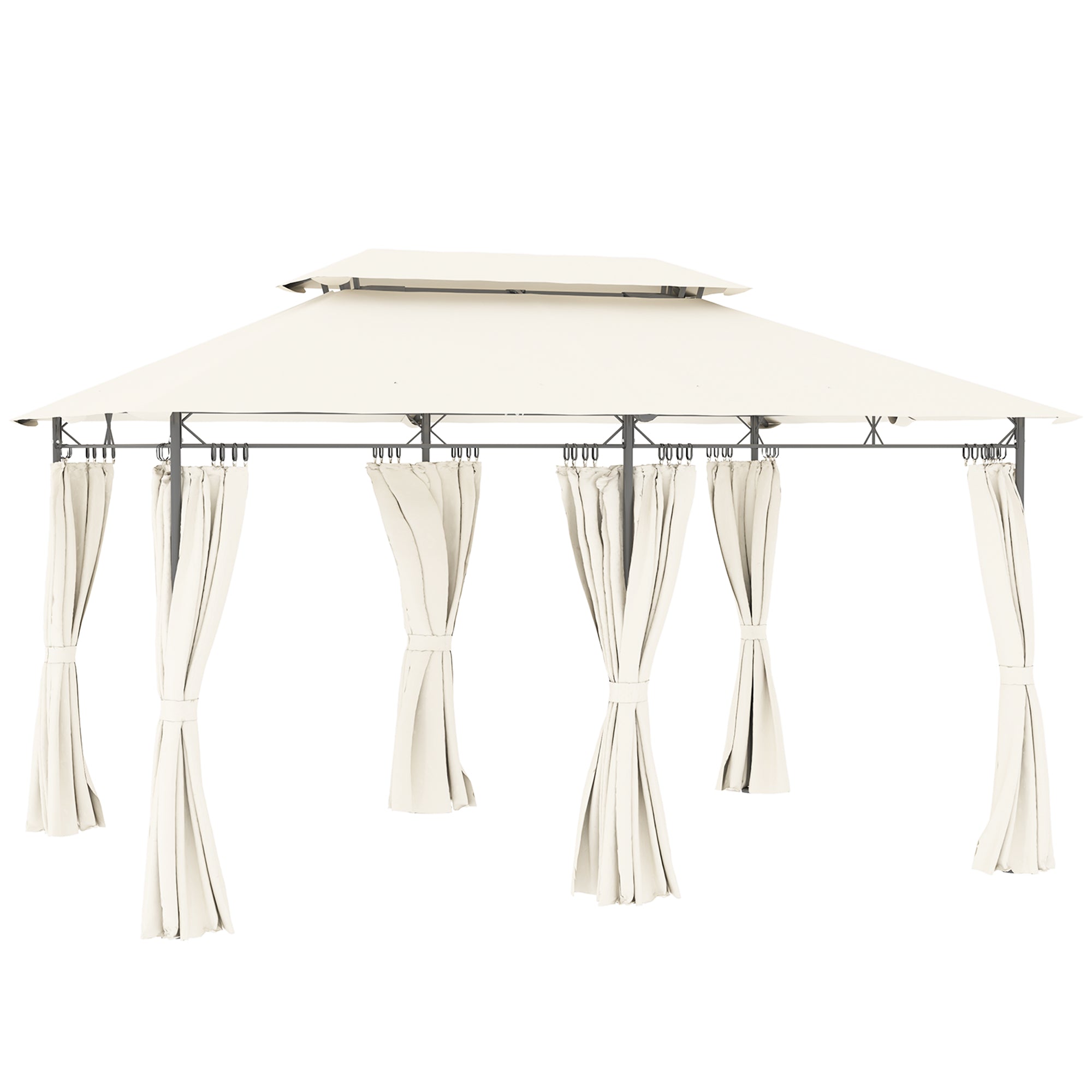 3 x 4m Metal Frame Gazebo with Two-Tier Roof and Removable Curtains - Cream White