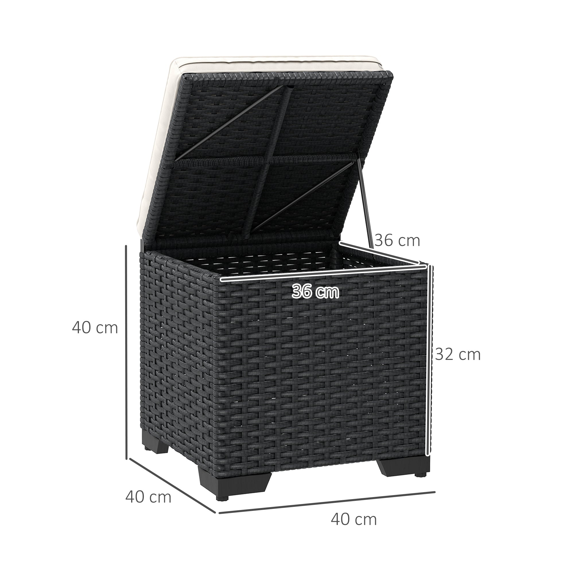 Set of 2 Rattan Storage Ottomans with Removable Cushions - Cream