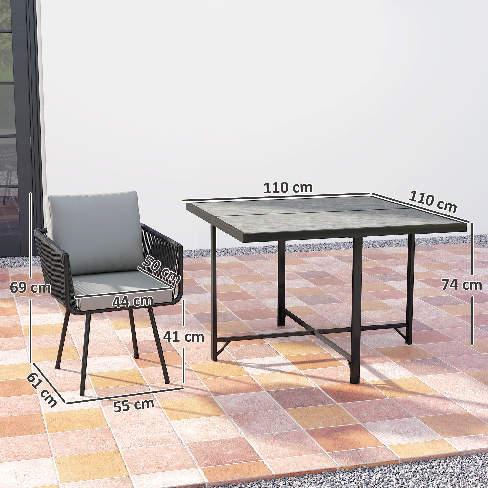 5 Piece Garden Furniture Set, Garden Dining Set with Wood-Plastic Table and 4 Armchairs, Light Grey