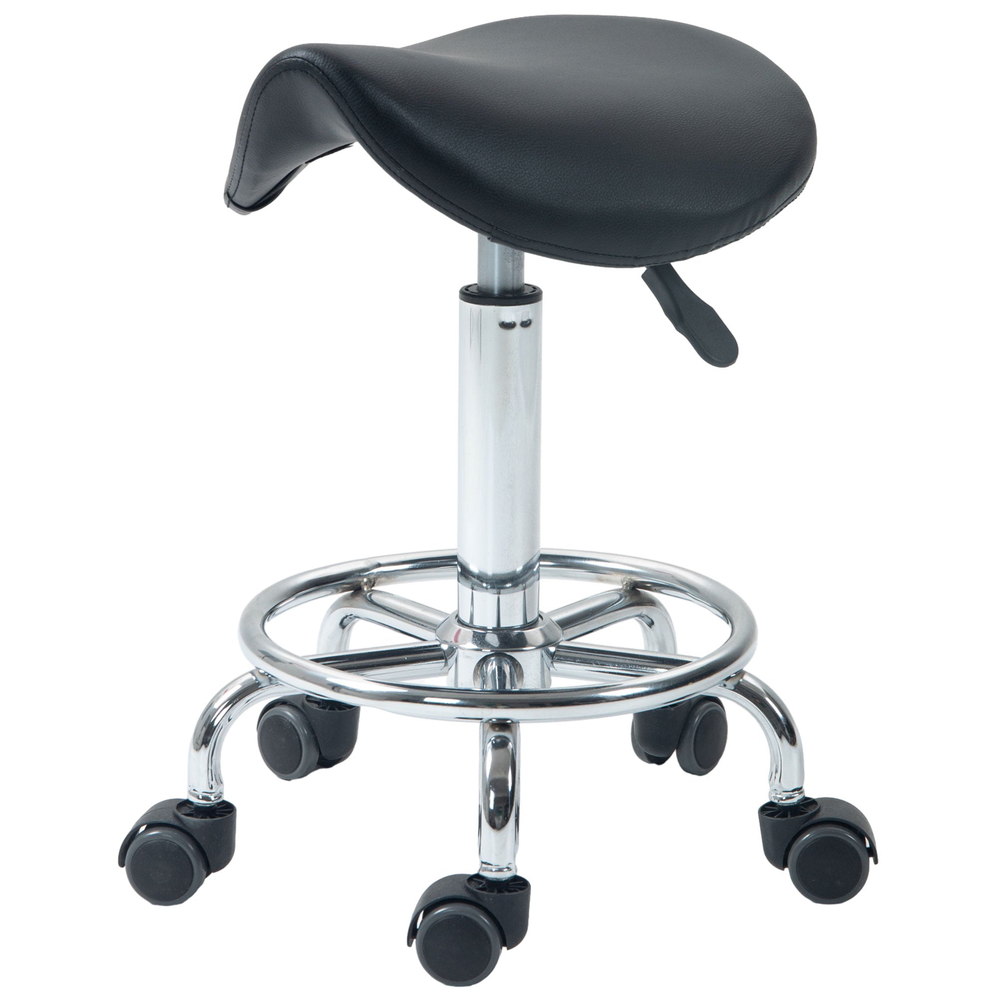 Salon Saddle Stool, Rolling Saddle Chair for Massage, Spa, Clinic, Beauty, Hairdressing and Tattoo, Black