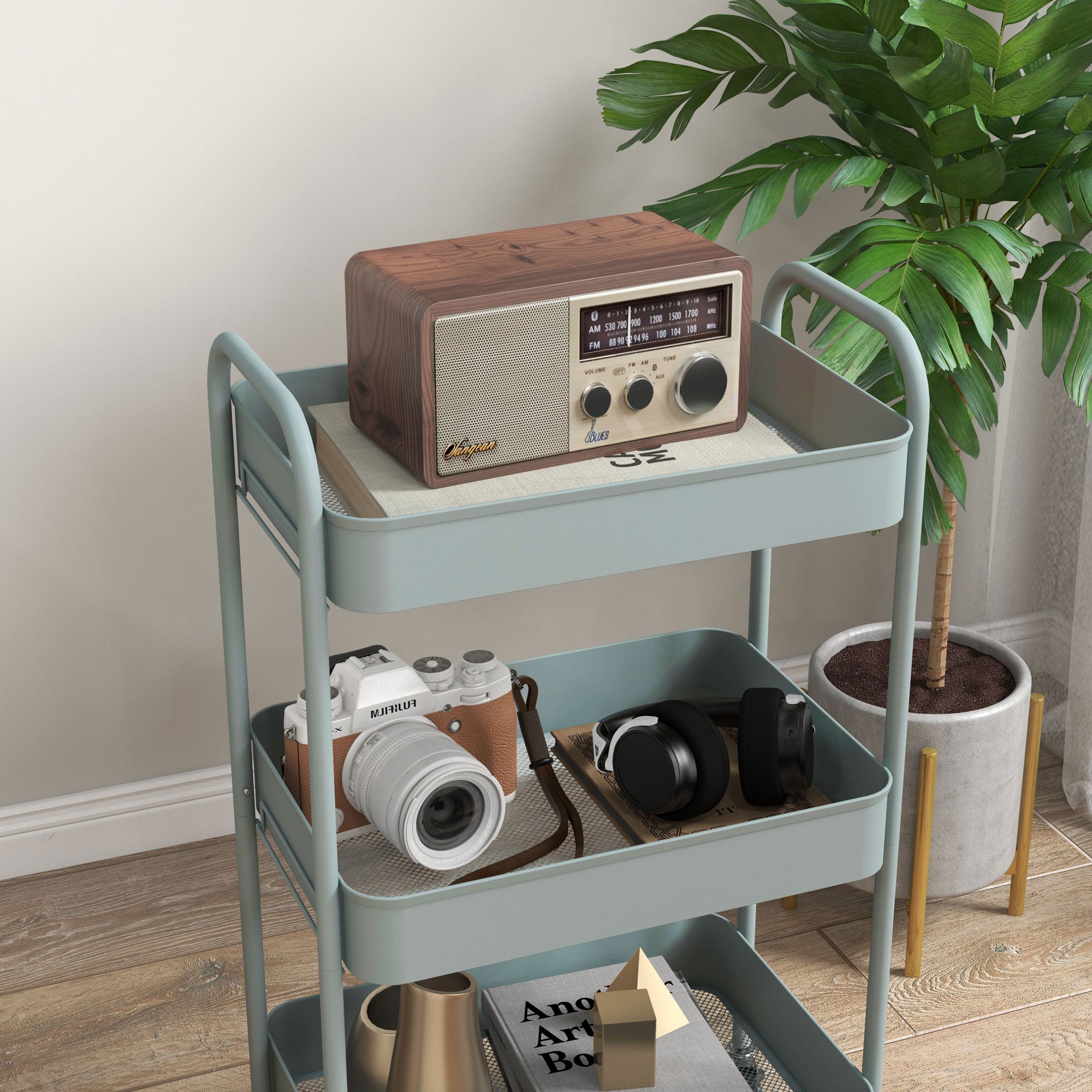 Three-Tier Steel Storage Trolley - Light Blue