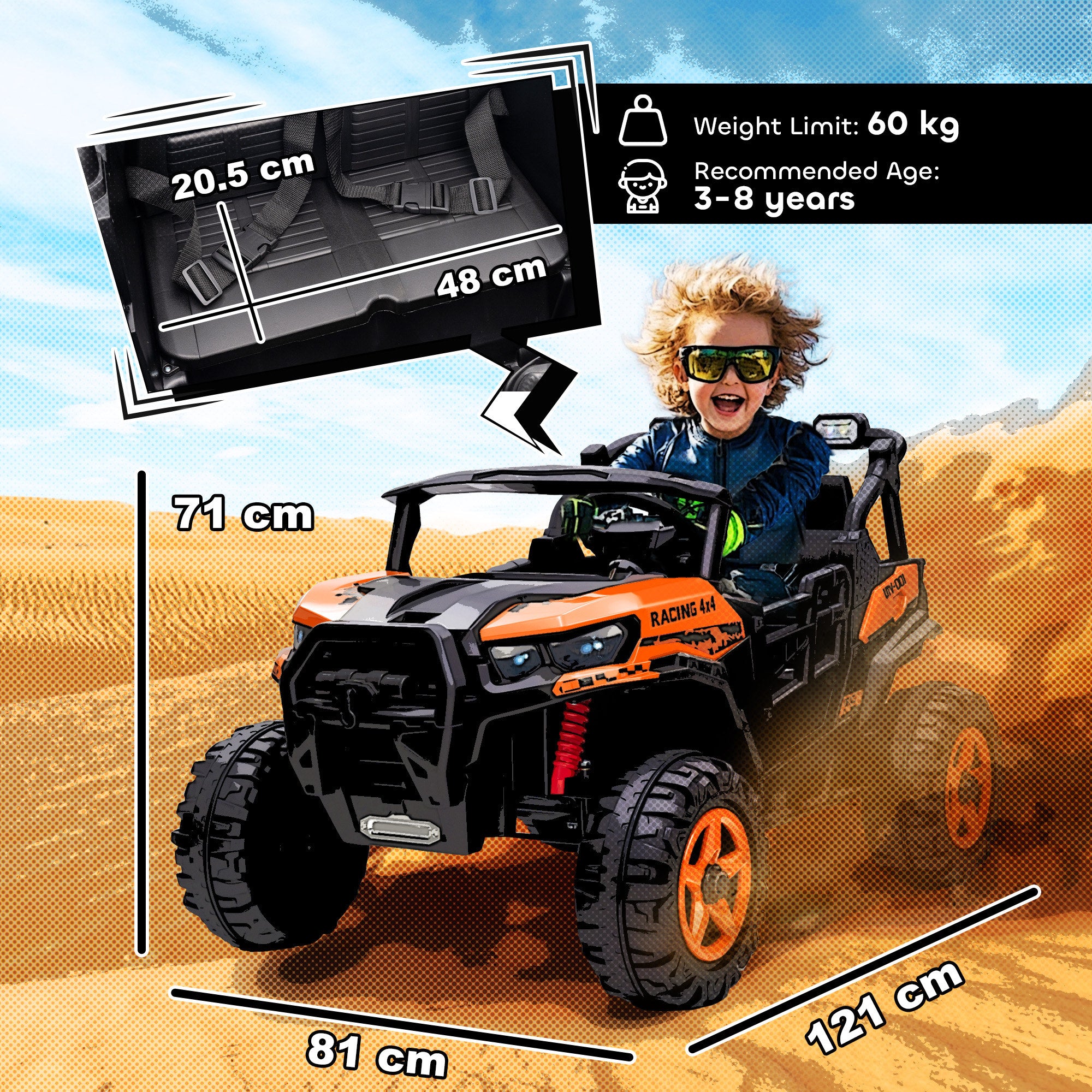 24V Electric Ride on Car, 2-Seater Electric Car for Kids with Remote, Bluetooth, Soft Start, Suspension Spring, Orange