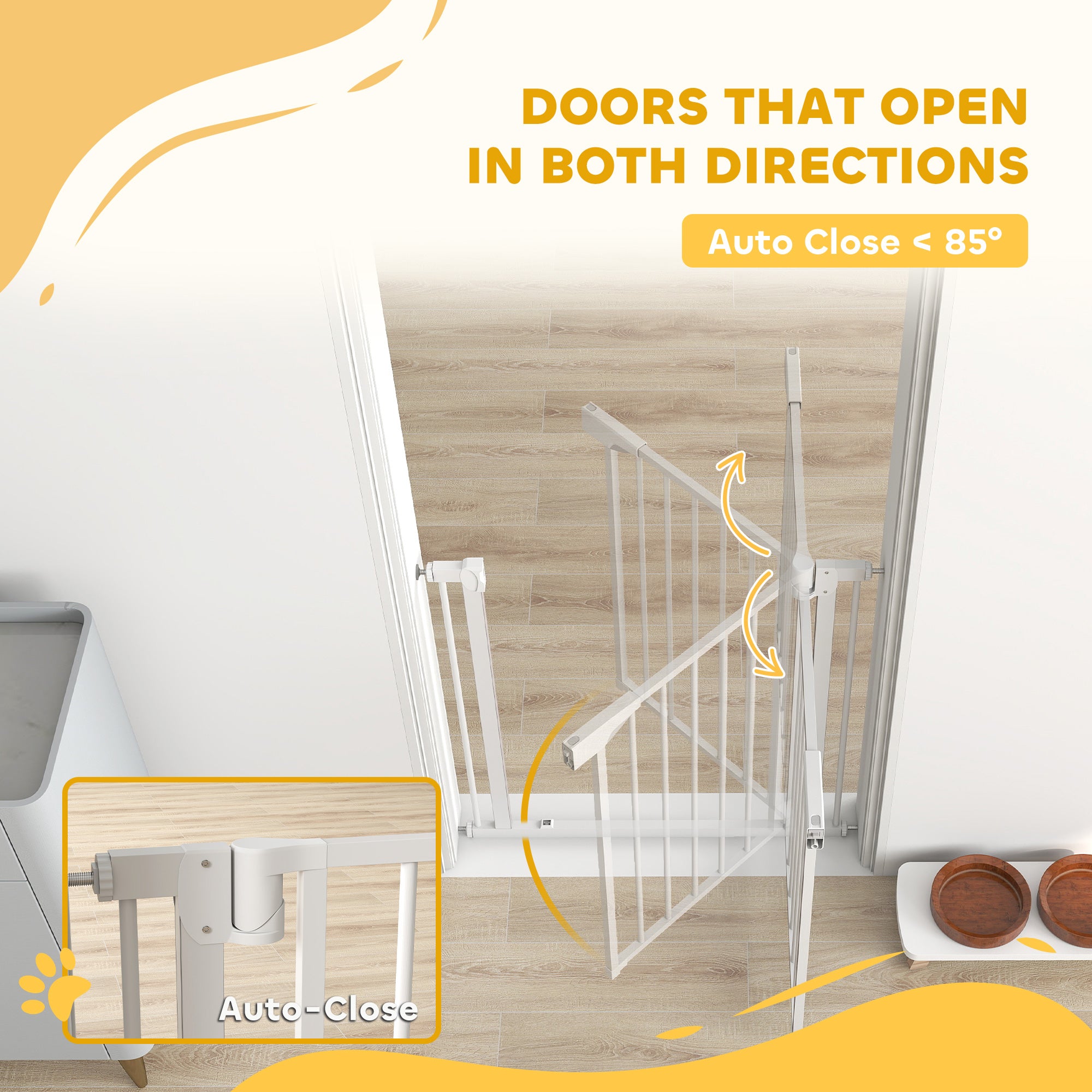 Baby Gate, Pet Safety Gate Pressure Fit, 76-82cm Wide with Two-Way Open, One-Hand Opening