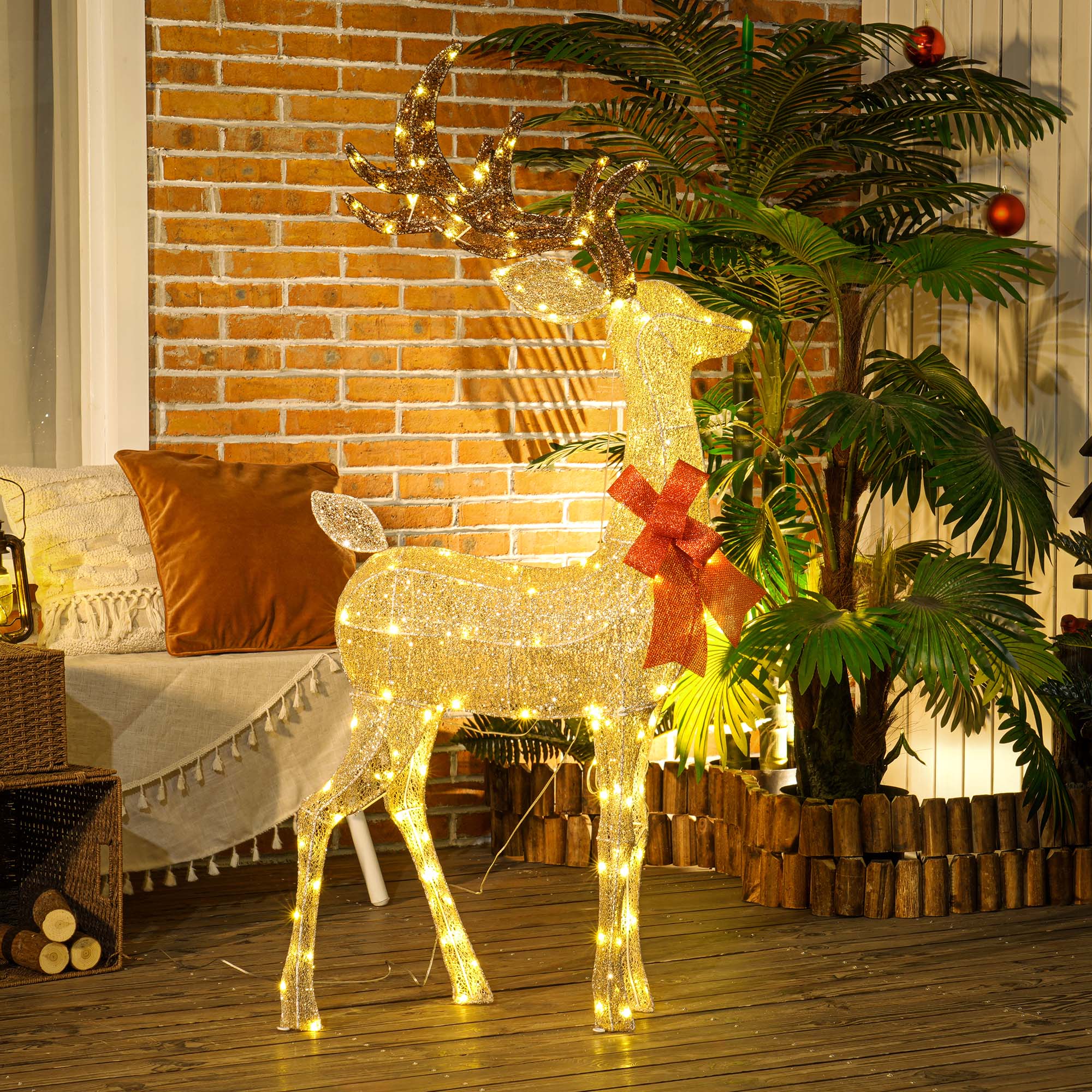 Lighted Reindeer Christmas Decoration, Light Up Christmas Deer with 137 LED Lights for Indoor, Outdoor, Garden, Lawn, Gold Tone