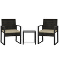 Rattan Bistro Set, 3 Piece Garden Furniture Set with Glass Top Table and Cushions, Khaki