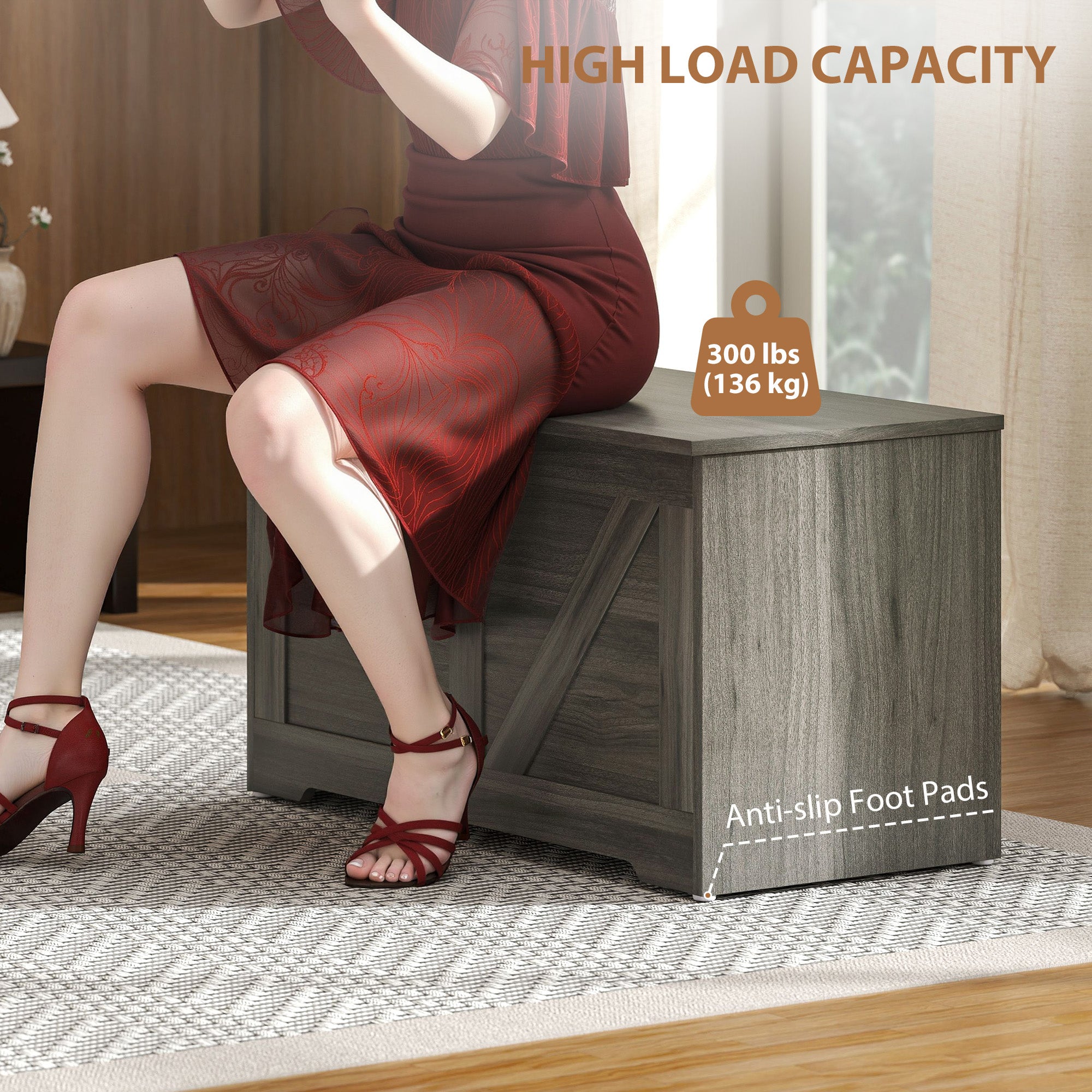 100L Home Storage Box, with Safety Hinges - Charcoal Grey