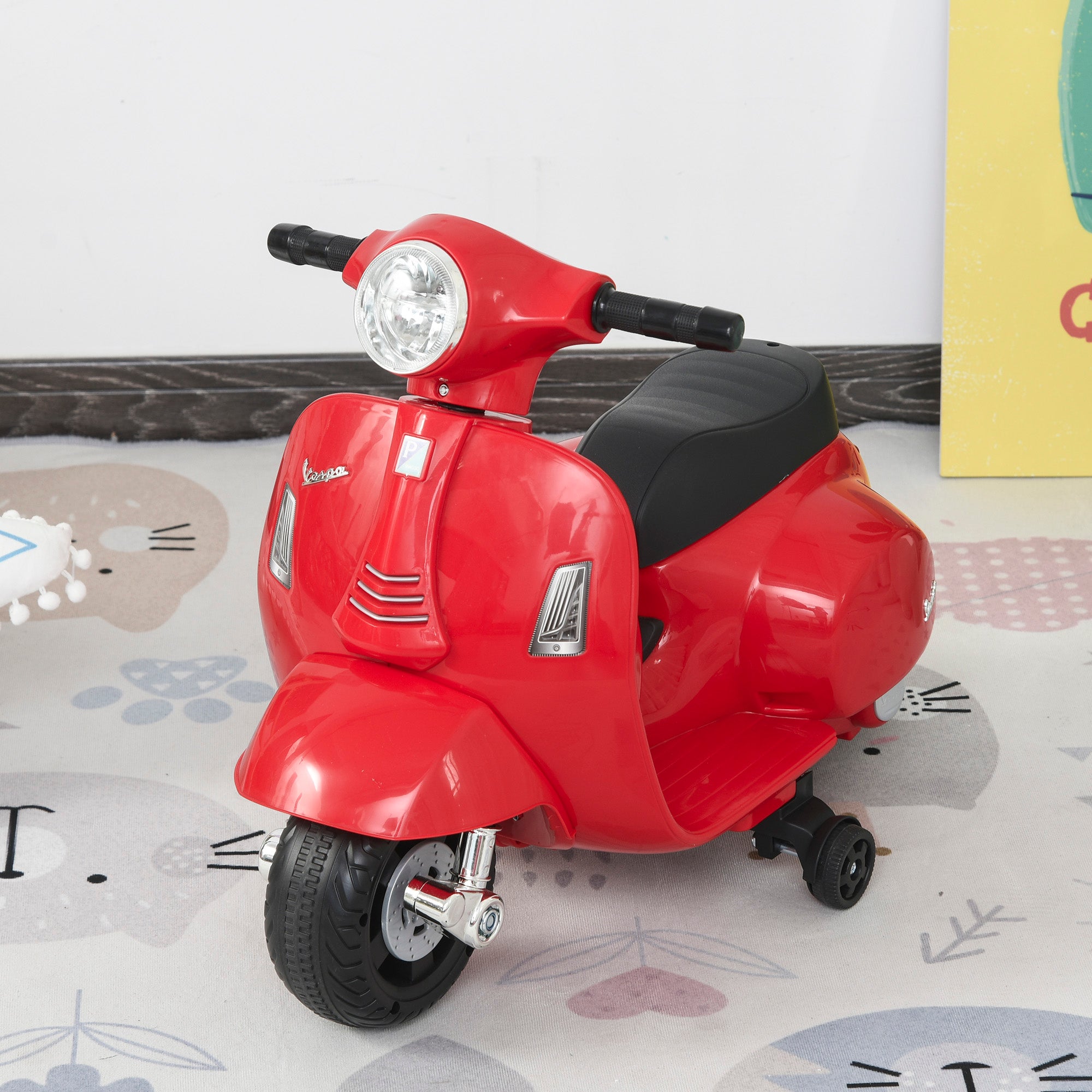 Vespa Licensed 6V Kids Electric Motorbike Ride On Motorcycle Battery Powered for 18-36 Months with Horn Headlight Red