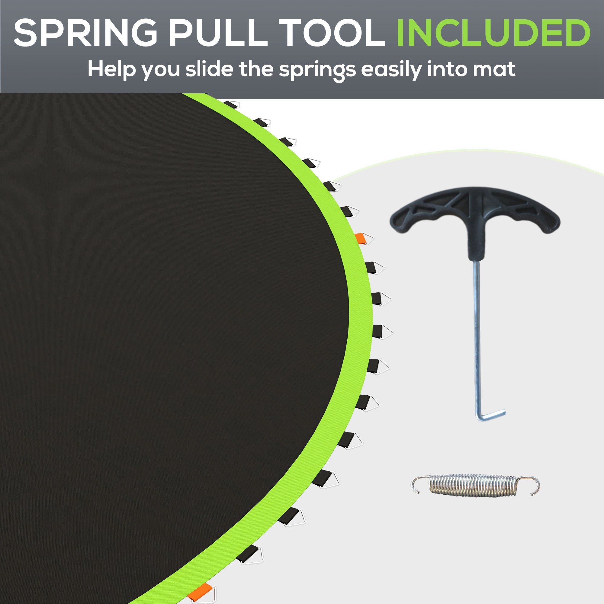 Replacement Trampoline Mat with Spring Pull Tool, 72 V-Hooks, for 12ft Trampoline using 14cm Springs, Green