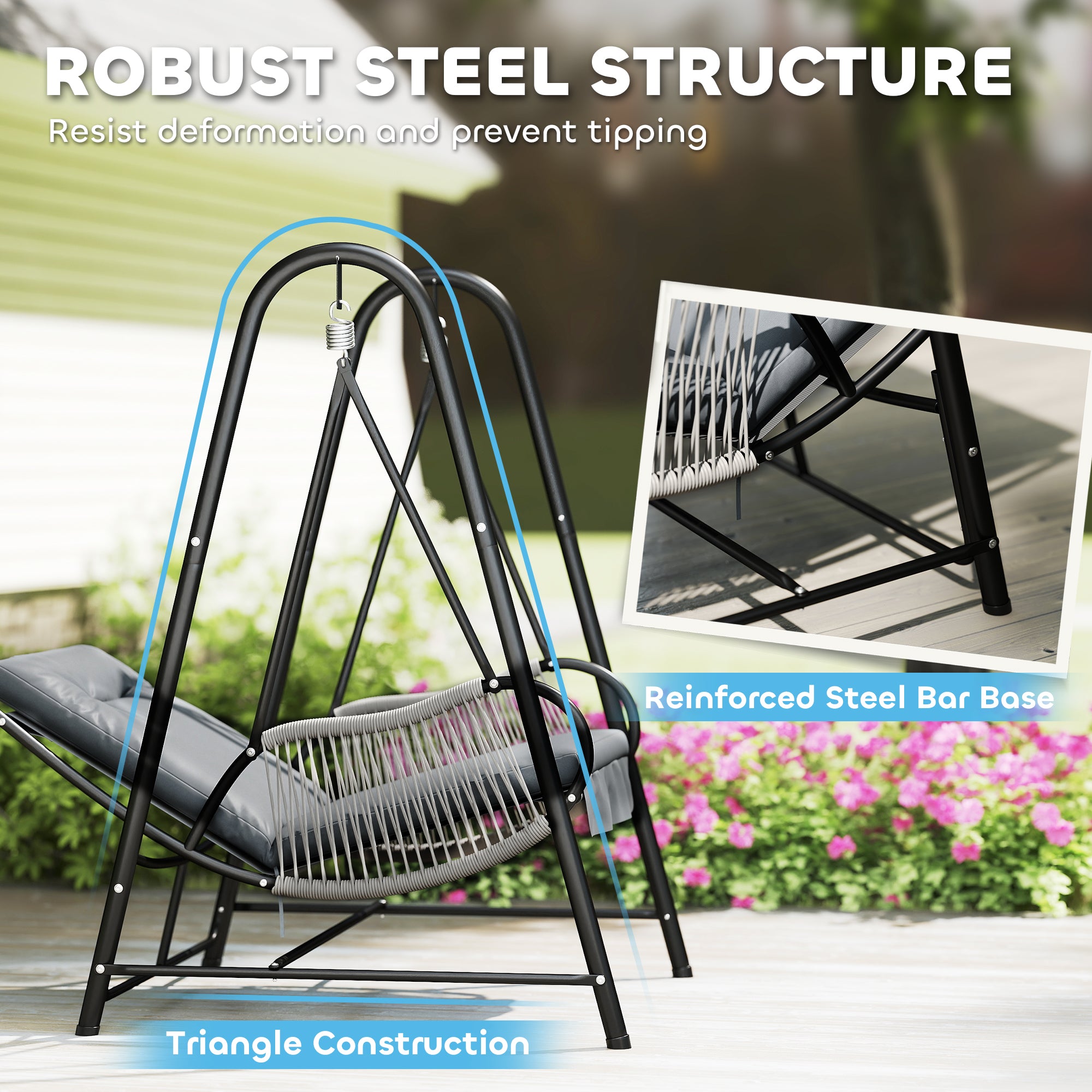 Rattan Outdoor Hanging Swing Chair with Stand and Cushion Light Grey