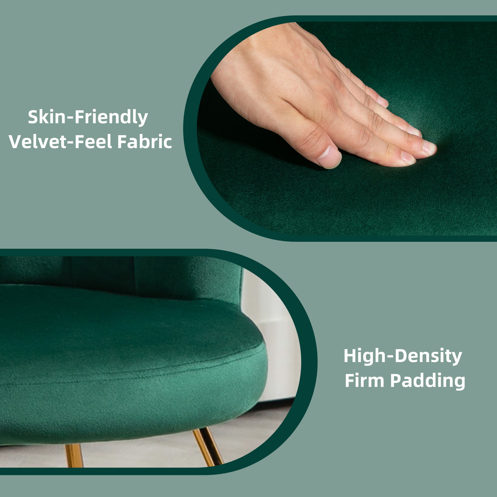 Velvet-Feel Lotus Petal Accent Chair with Steel Legs - Green