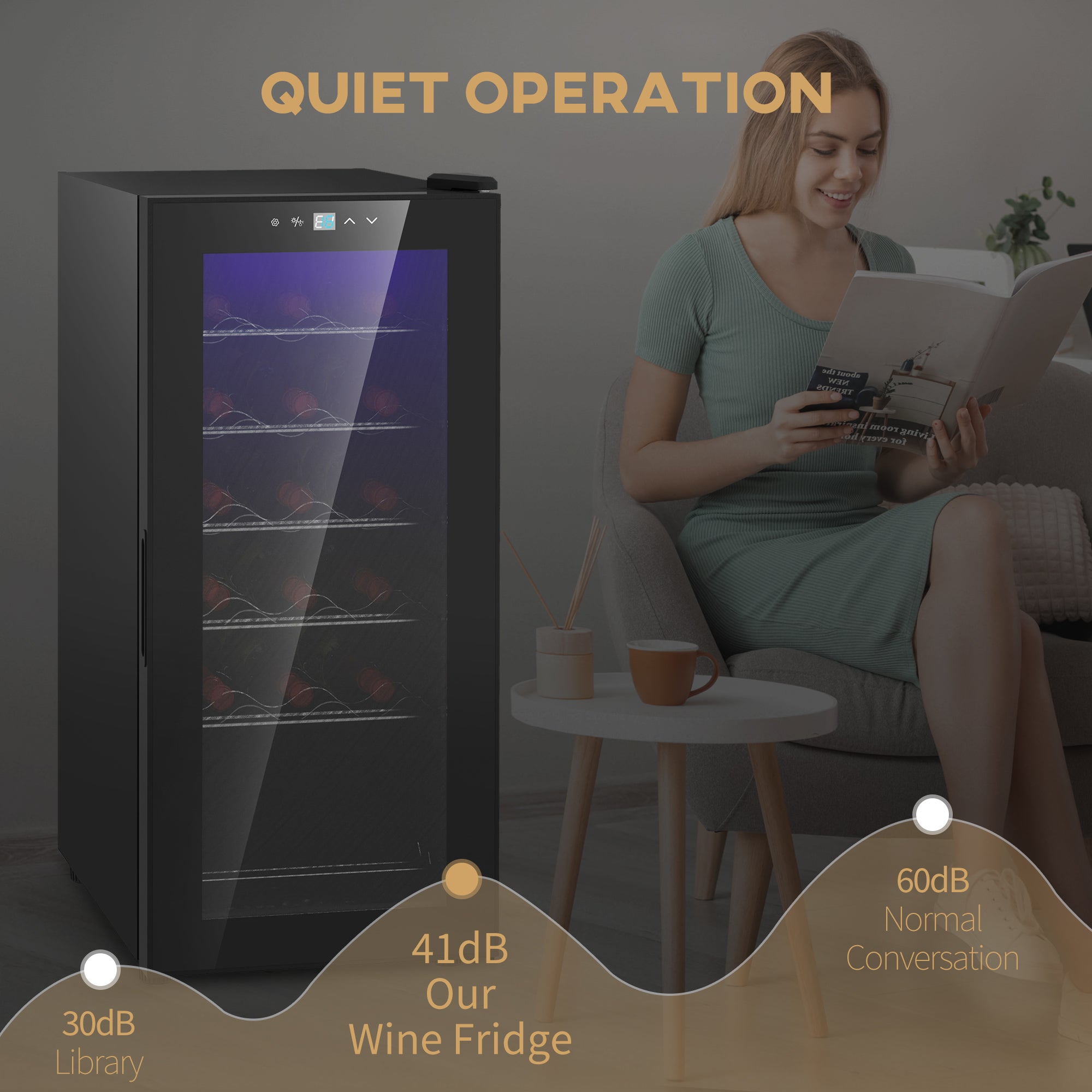 50L Wine Cooler, 18 Bottles Freestanding Wine Fridge with Glass Door, LED Light, Temperature Control and Digital Touch Screen, Black