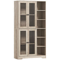 Multi-Storage Kitchen Cabinet, with Glass Doors - Grey Wood-Effect